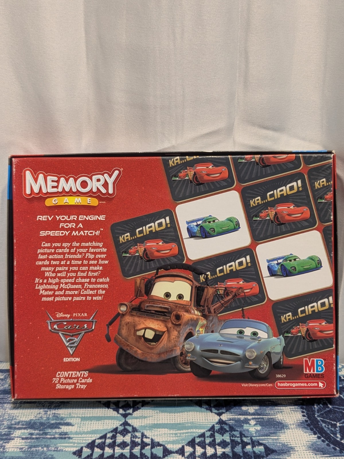 Hasbro Disney Pixar Cars 2 Edition Memory Game Match Missing 1 card 2011