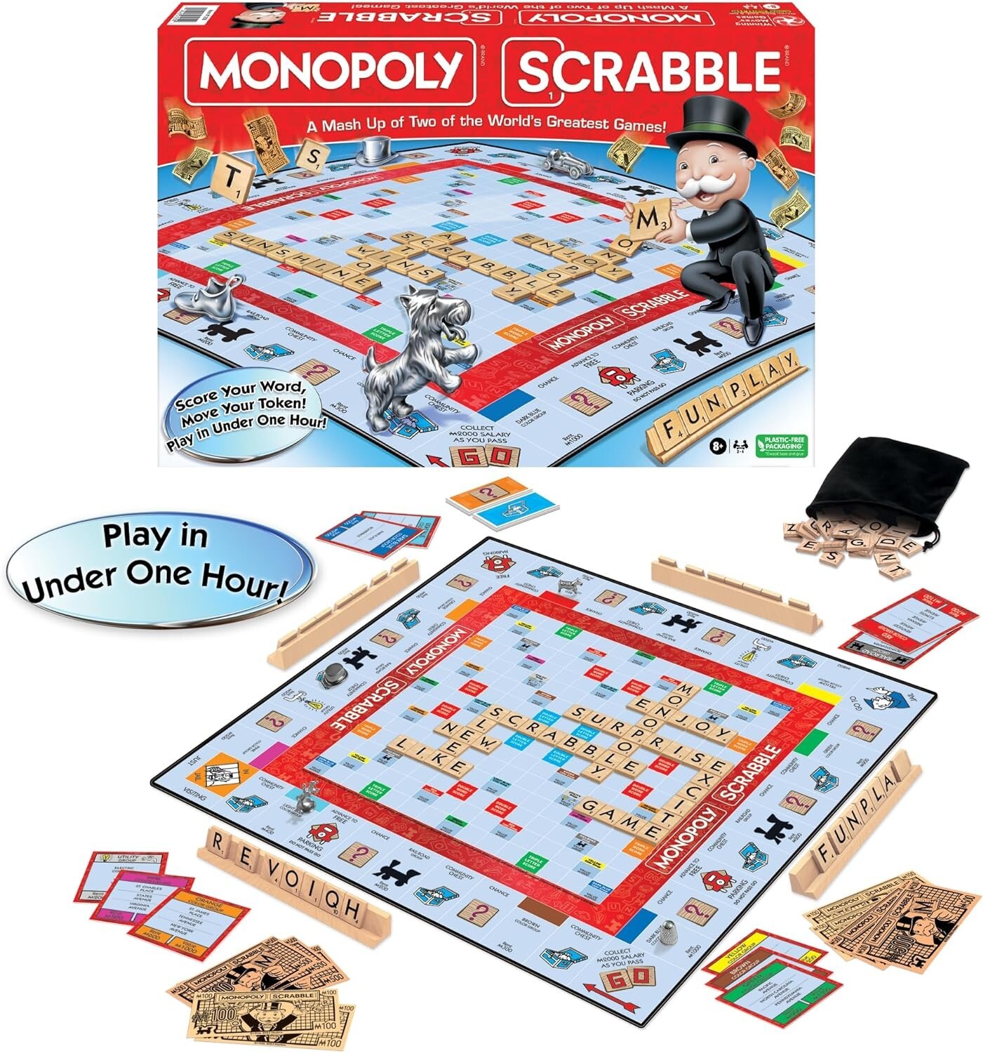 Monopoly Scrabble Board Game – Play in UNDER ONE HOUR – Game Night Kids & Adults