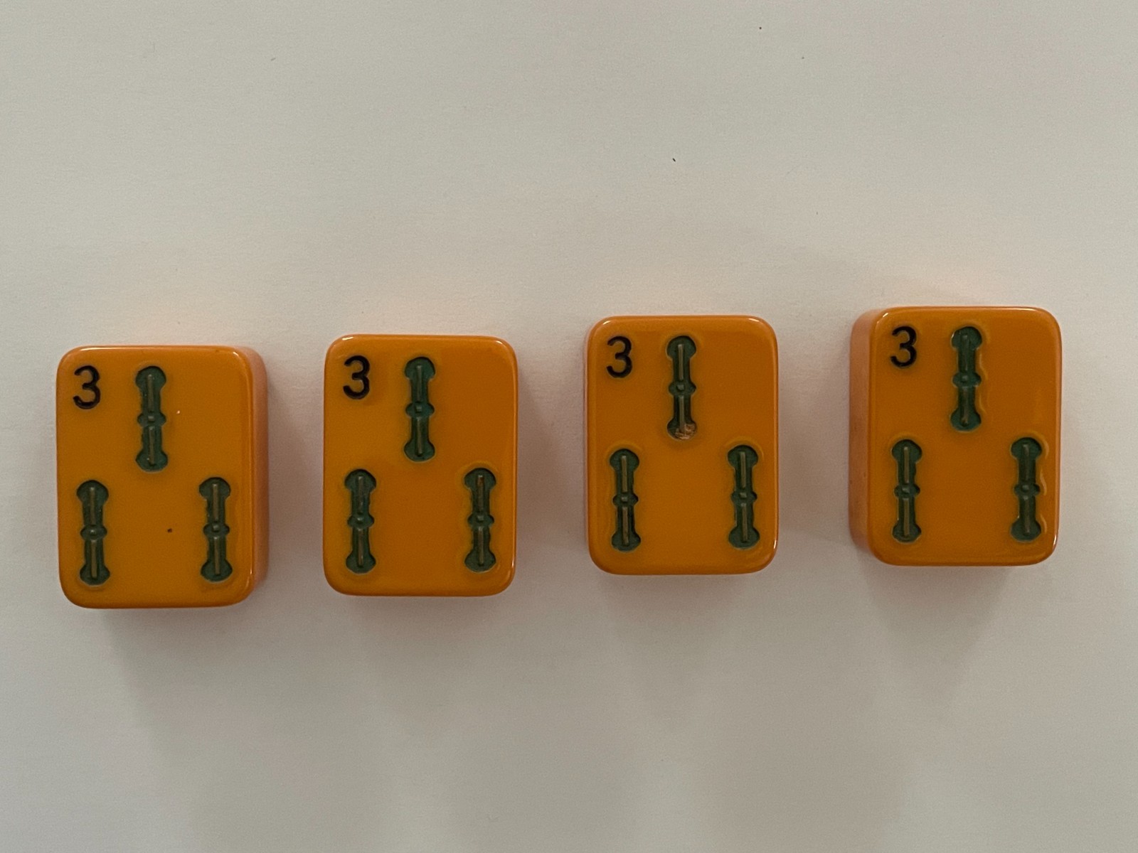 Vintage Mah Jong Butterscotch Bakelite Tiles Lot of 4 ( 3 of Bams Tile)