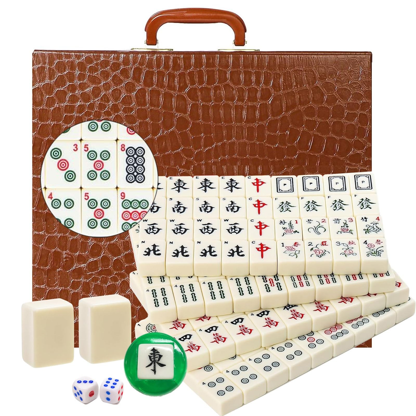 Mahjong Set 1.5” 146 Tiles Arabic Numerals 2 Dice Wind Indicator Carrying Case