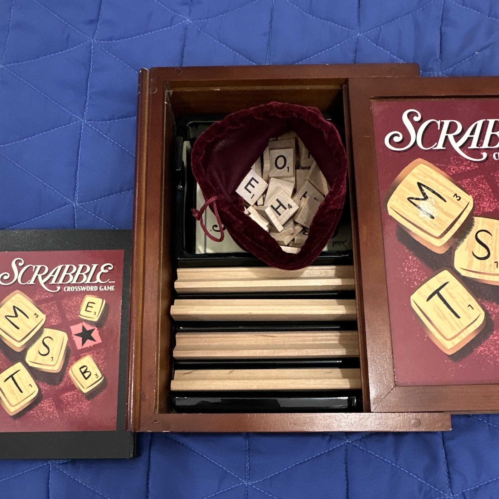 Scrabble Wooden Case Crossword Board Game Set w/ Letter Tiles Complete 8+ 2+