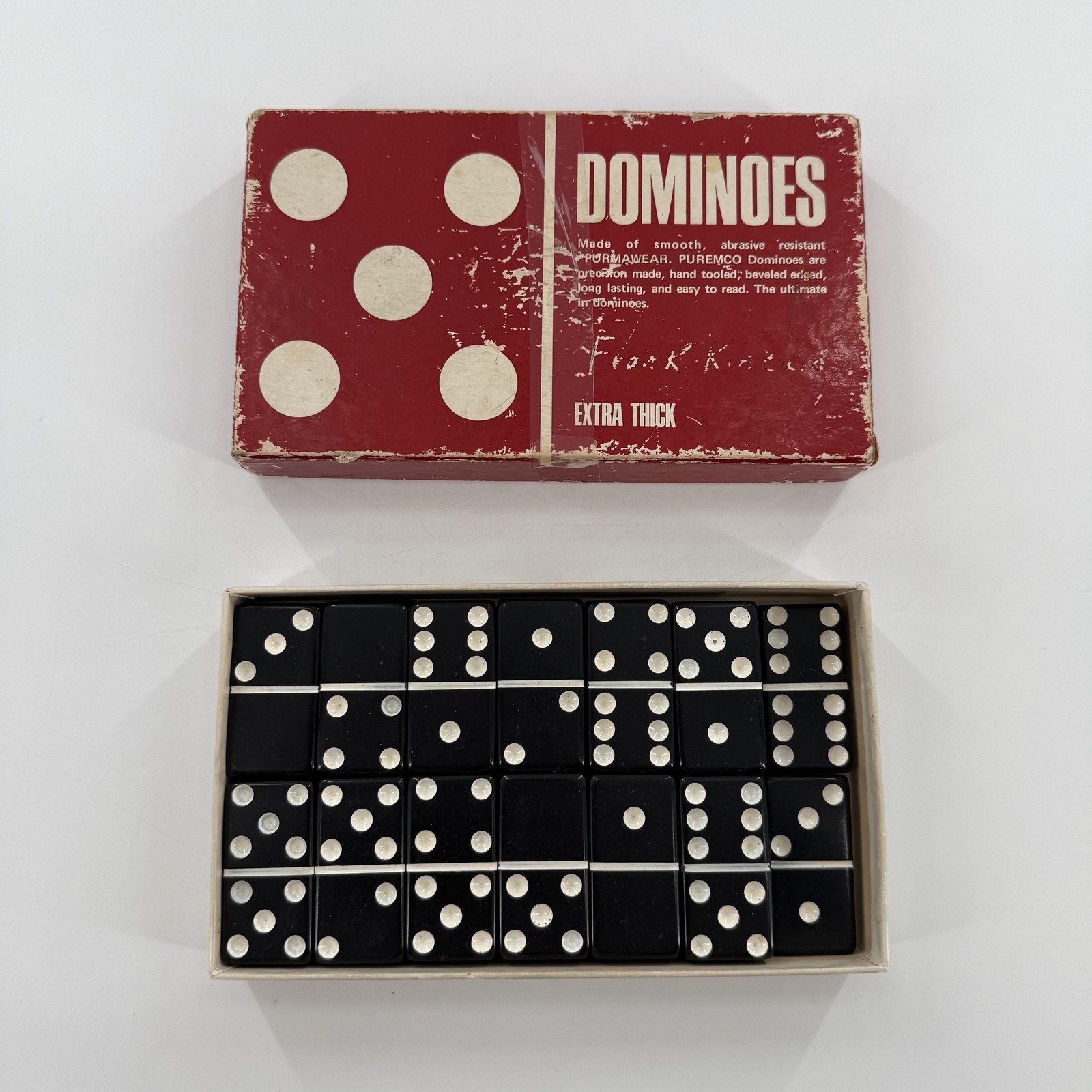 Vintage Puremco Extra Thick Dominoes Double Six Black Tile Game NOT COMPLETE