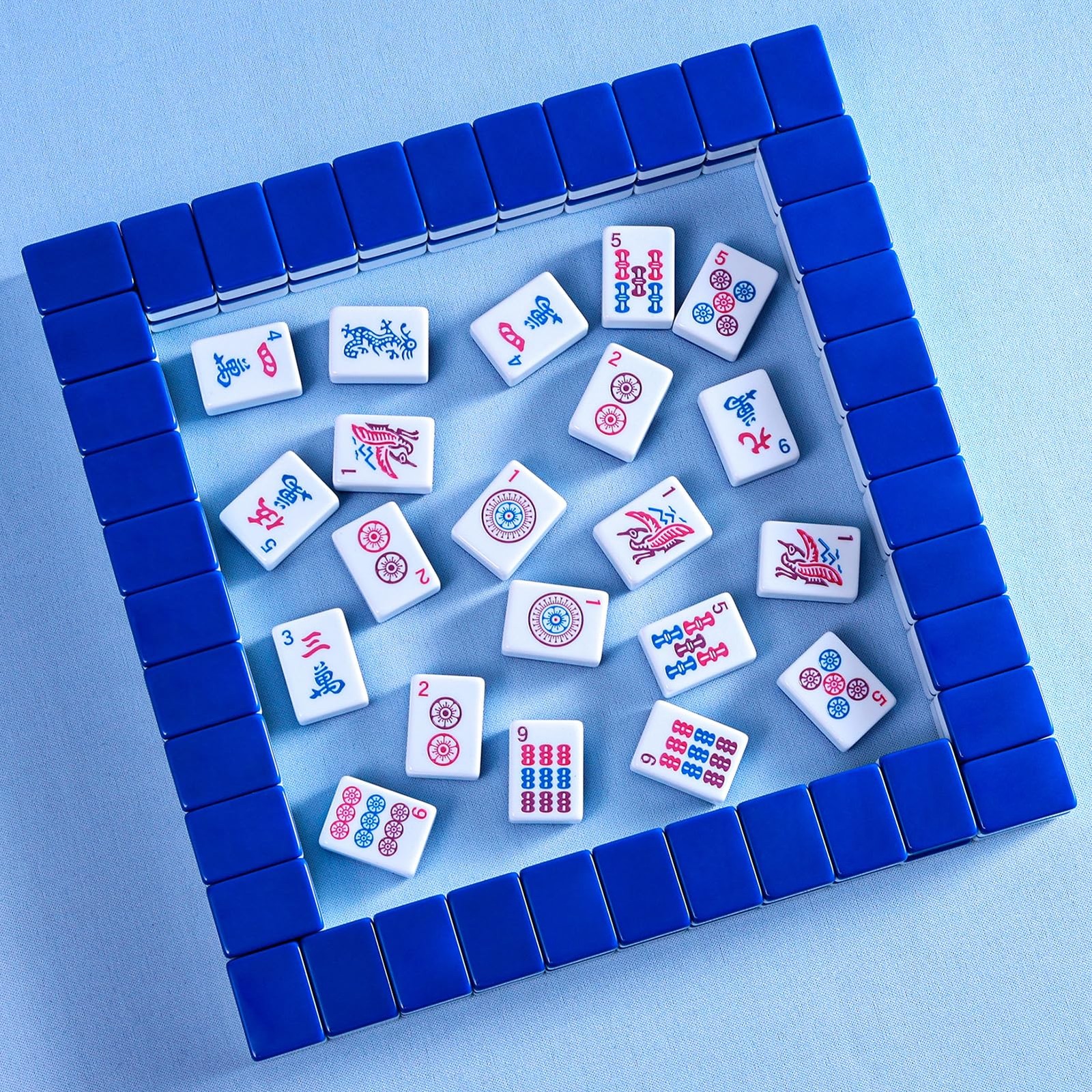 Majolicia American Mahjong Set: 166 Dark Blue Tiles, 4 Clear Racks with Pushe…