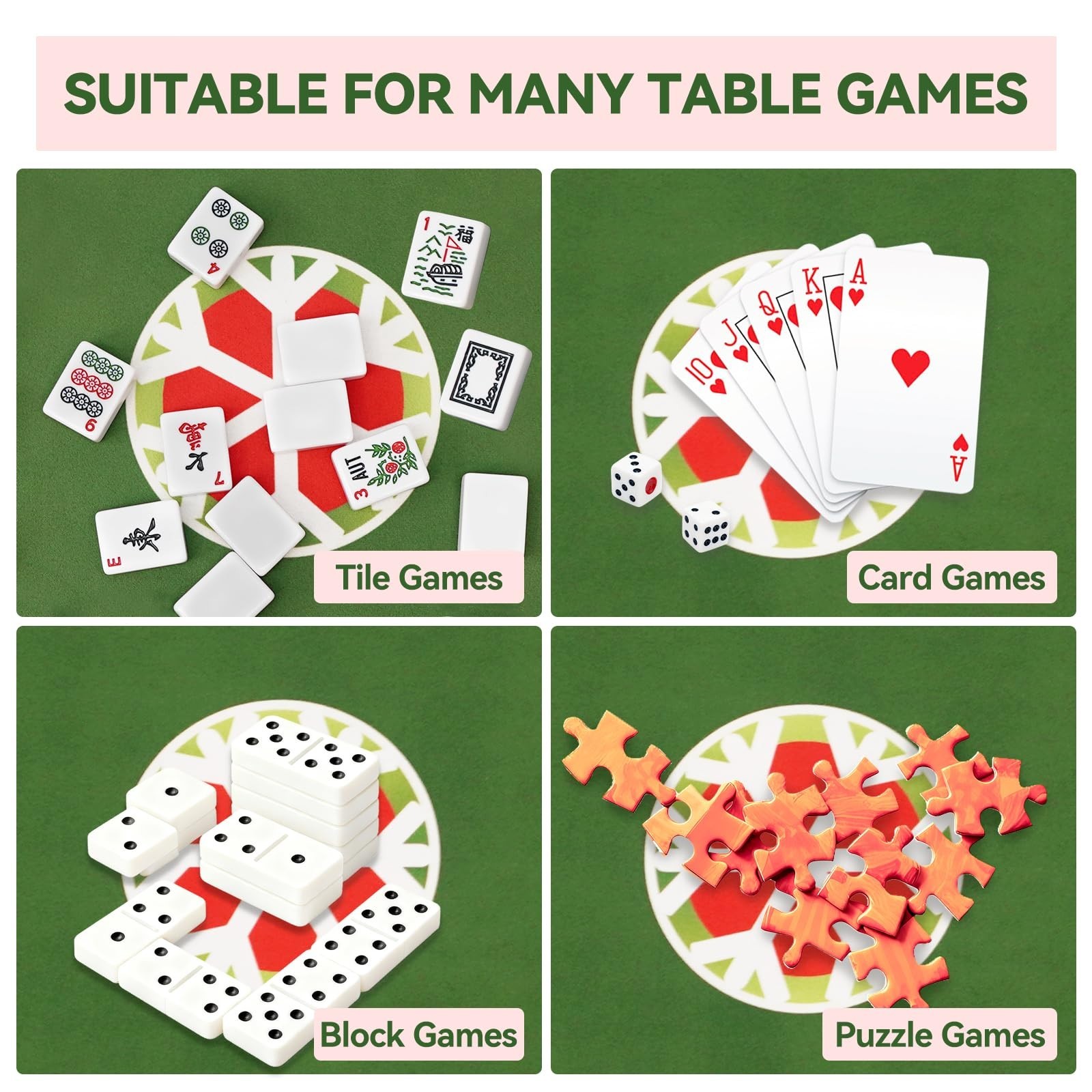 Christmas Tree Mahjong Mat with Rules, 33×33″, Non-Slip & Waterproof with Bag