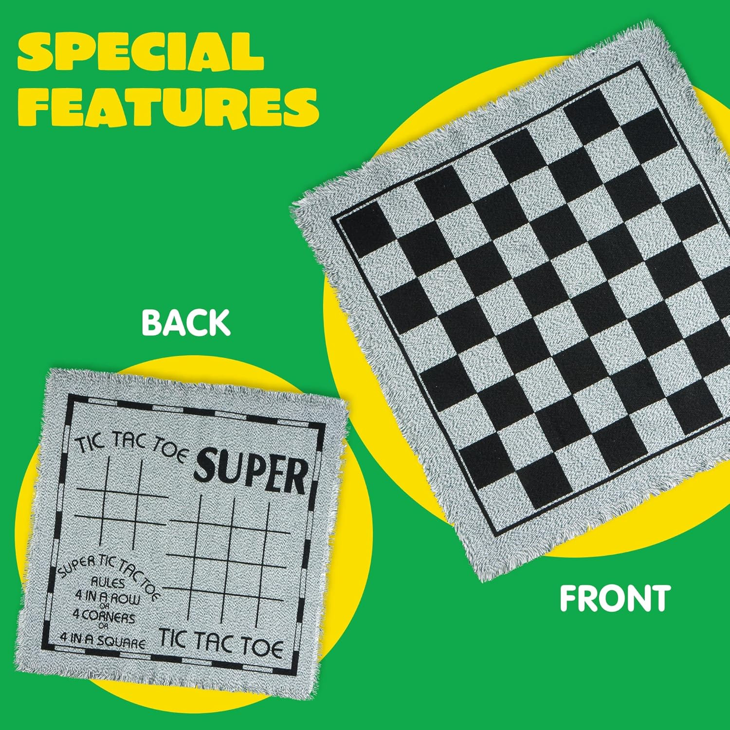 3-In-1 Vintage Giant Checkers, Tic, Tac, Toe, with Reversible Mat, 24 Chips, Fam