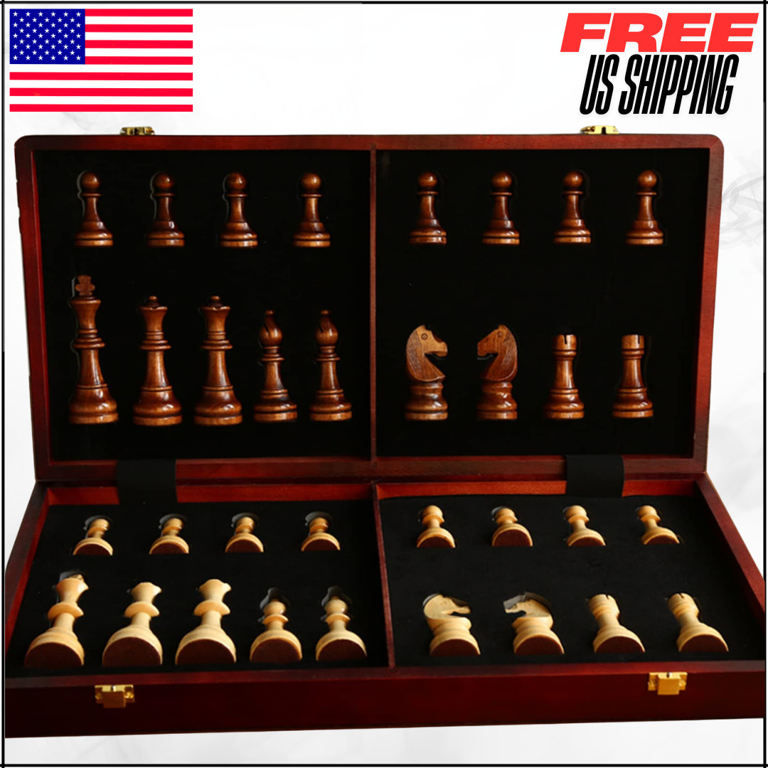 Solid Walnut Wooden Chess Set Extra Large W/ 2 Queen Piece King Height 4.25″ 20″