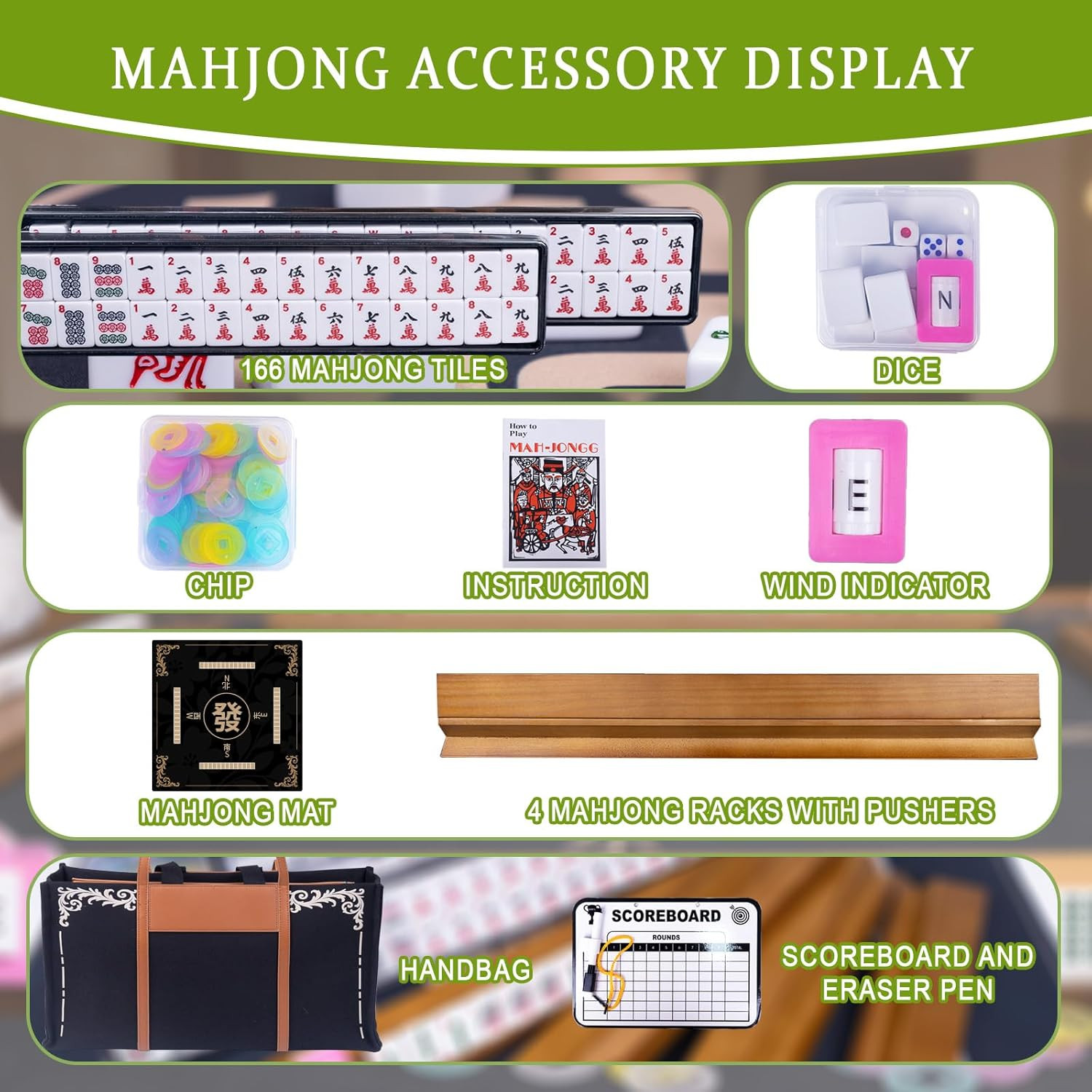 American Mahjong Set,Complete Game Kit, 166 Tiles Mahjong Tile Set with Wooden P