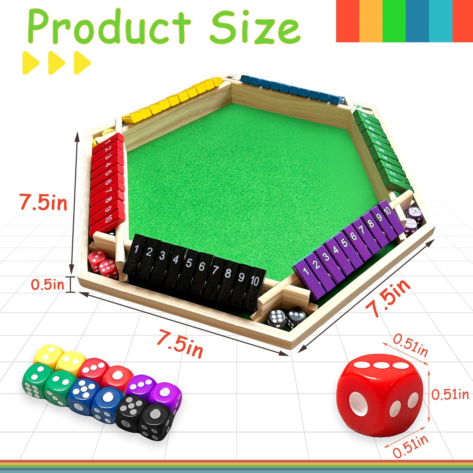 Shut The Box – Colorful Wooden Board Game for 6 Players with 12 Dice, Educati…