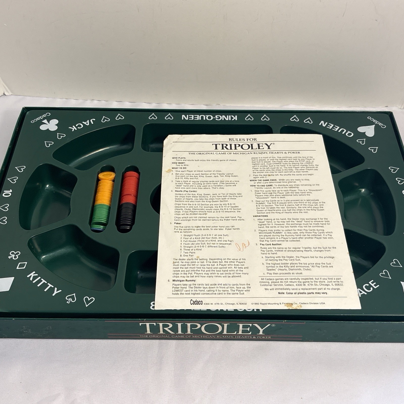 Tripoley 1968 Cadaco No. 300 Special Edition Substitute Chips READ Board Game
