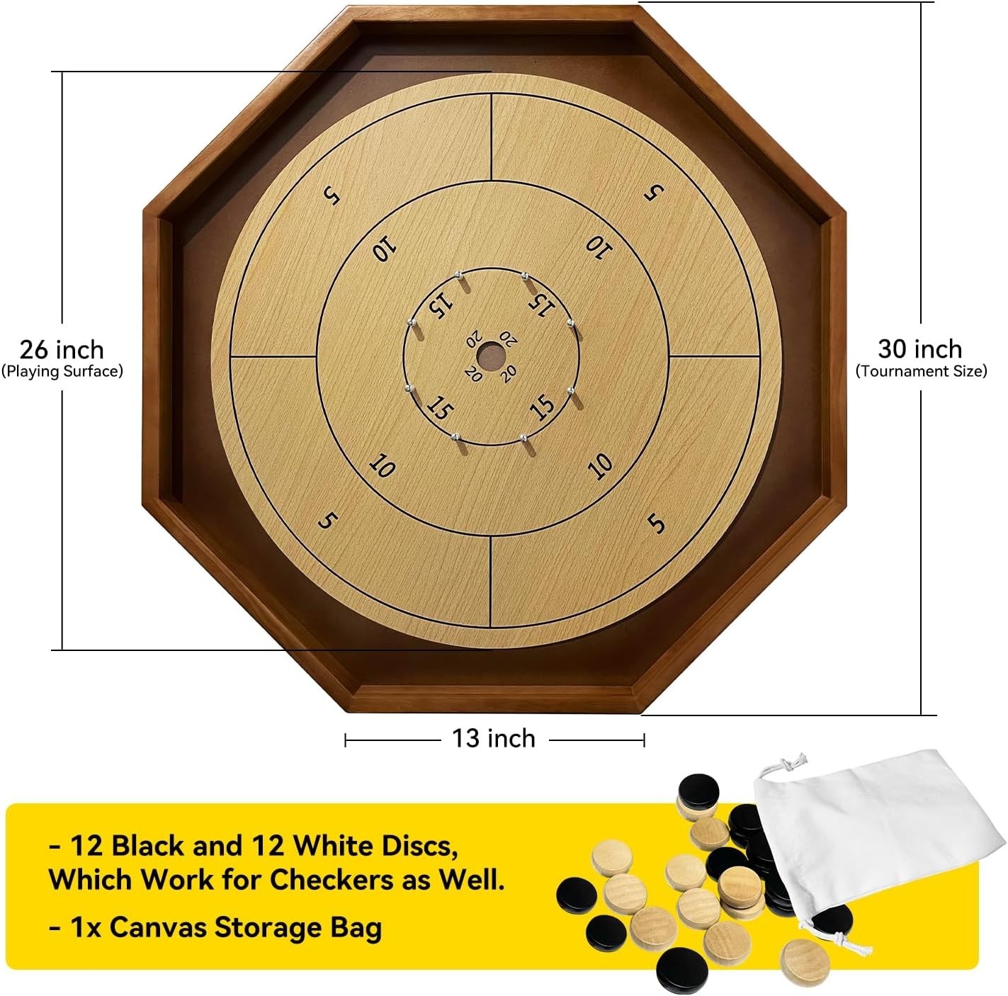 30 Inch Tournament Crokinole Board Game – 2 in 1 Checkers/-