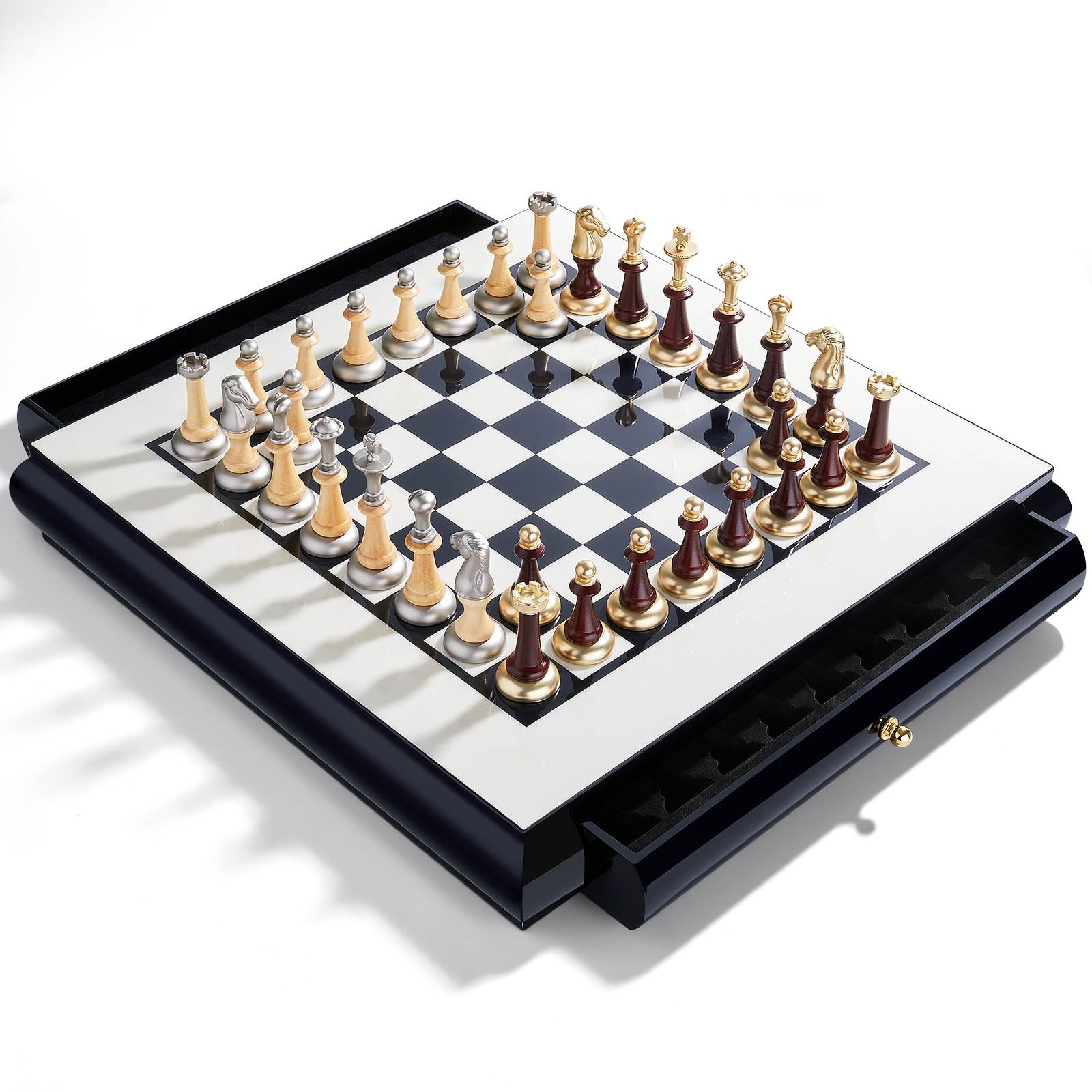AMEROUS 16 Inches Wooden Chess Set, Large Size Board with 2 Built-in Storage Dra