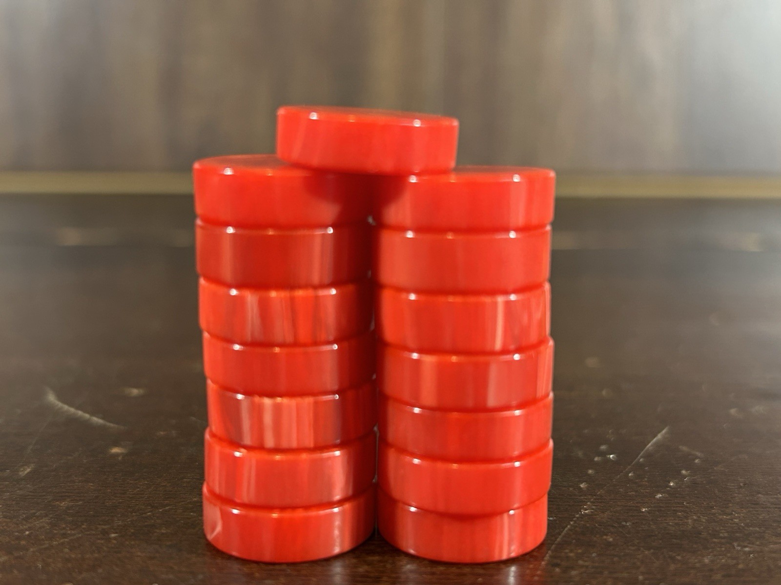 VTG Lot 30 Catalin Bakelite Backgammon Red & Butterscotch 3/4 X 3/16 & 3 Die (k)