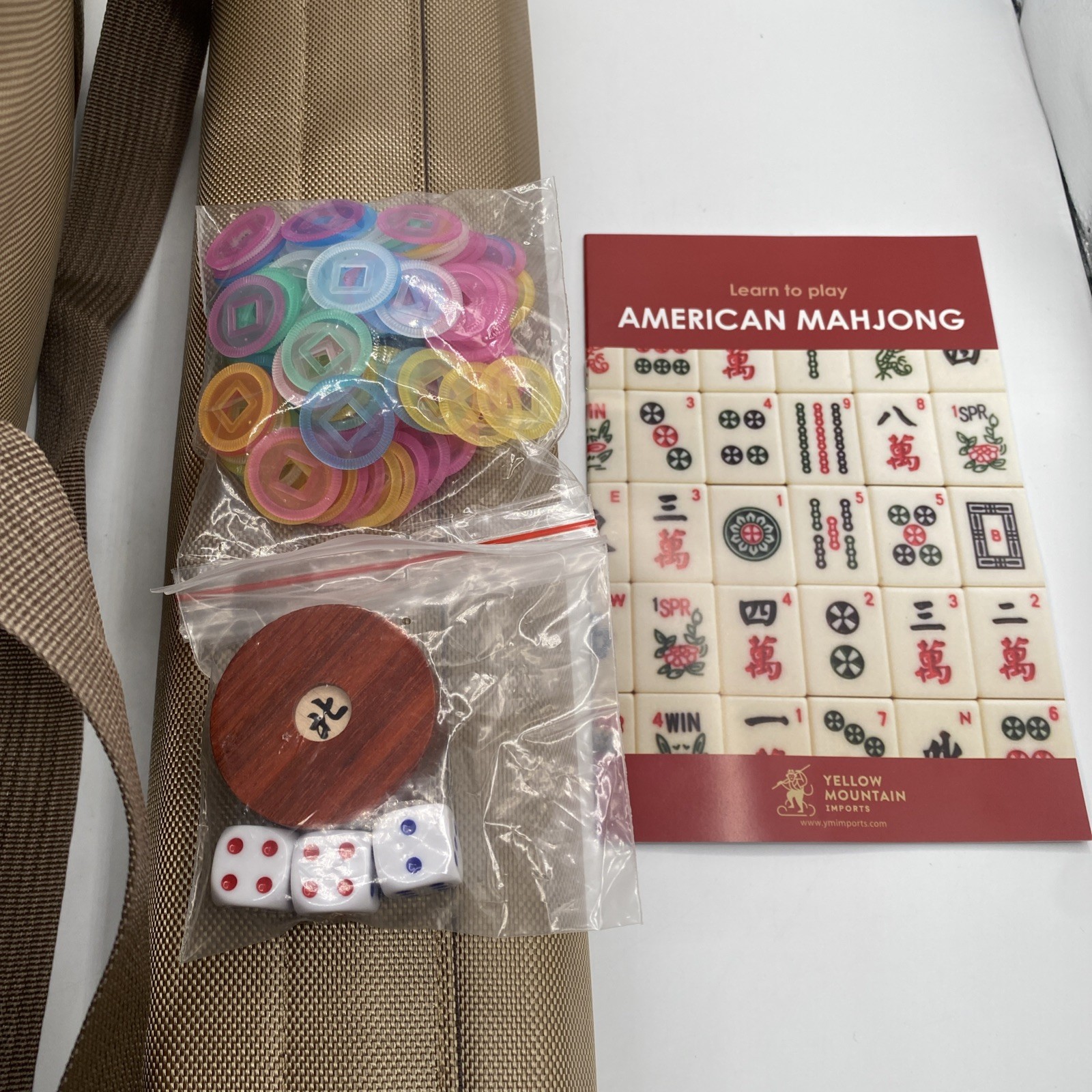 Yellow Mountain Imports American Mahjong Set Mojave Ivory with Brown Soft Case