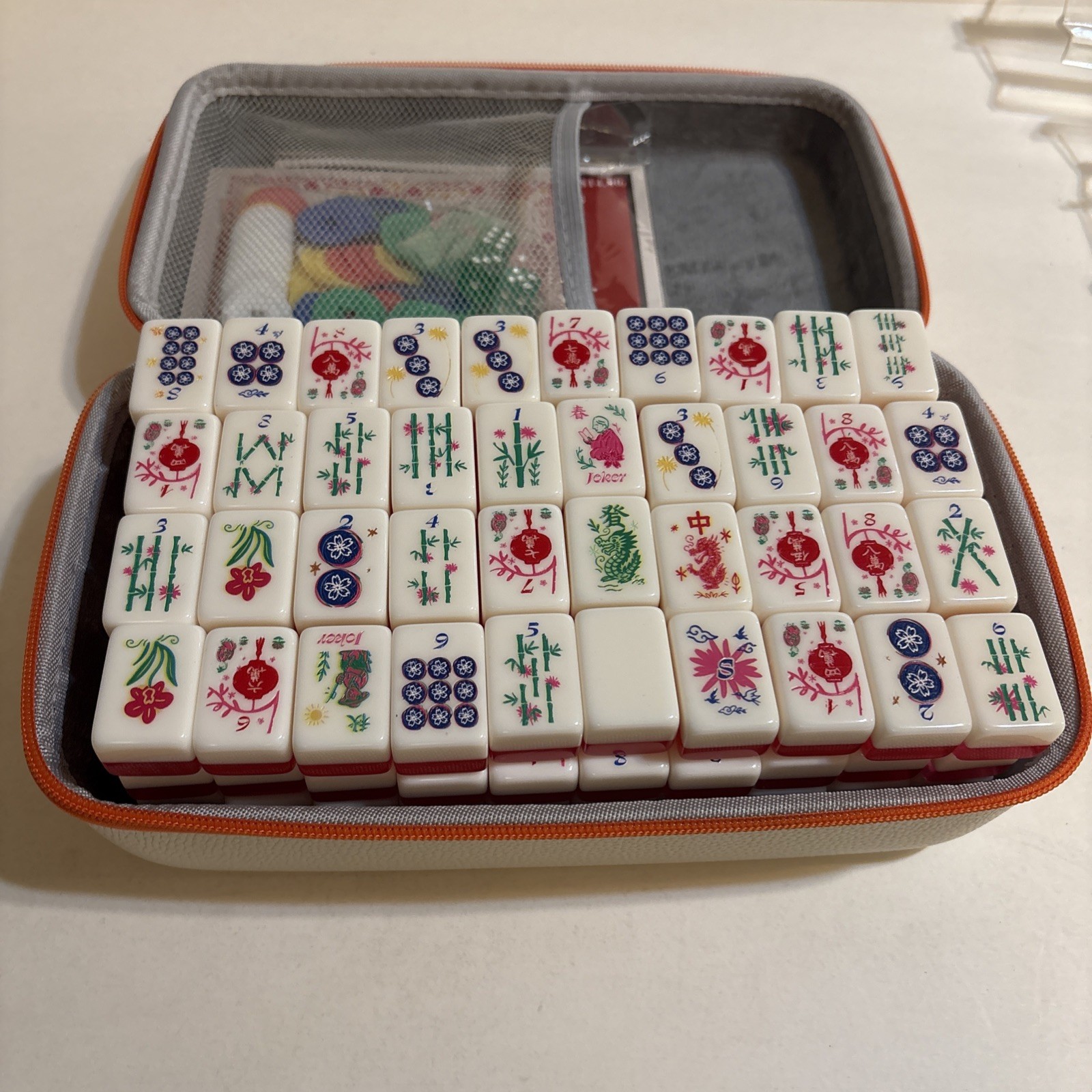 Maison Lude Mahjong Blooming Edition 160 Thick Tile Set Premium Mat Leather Bag
