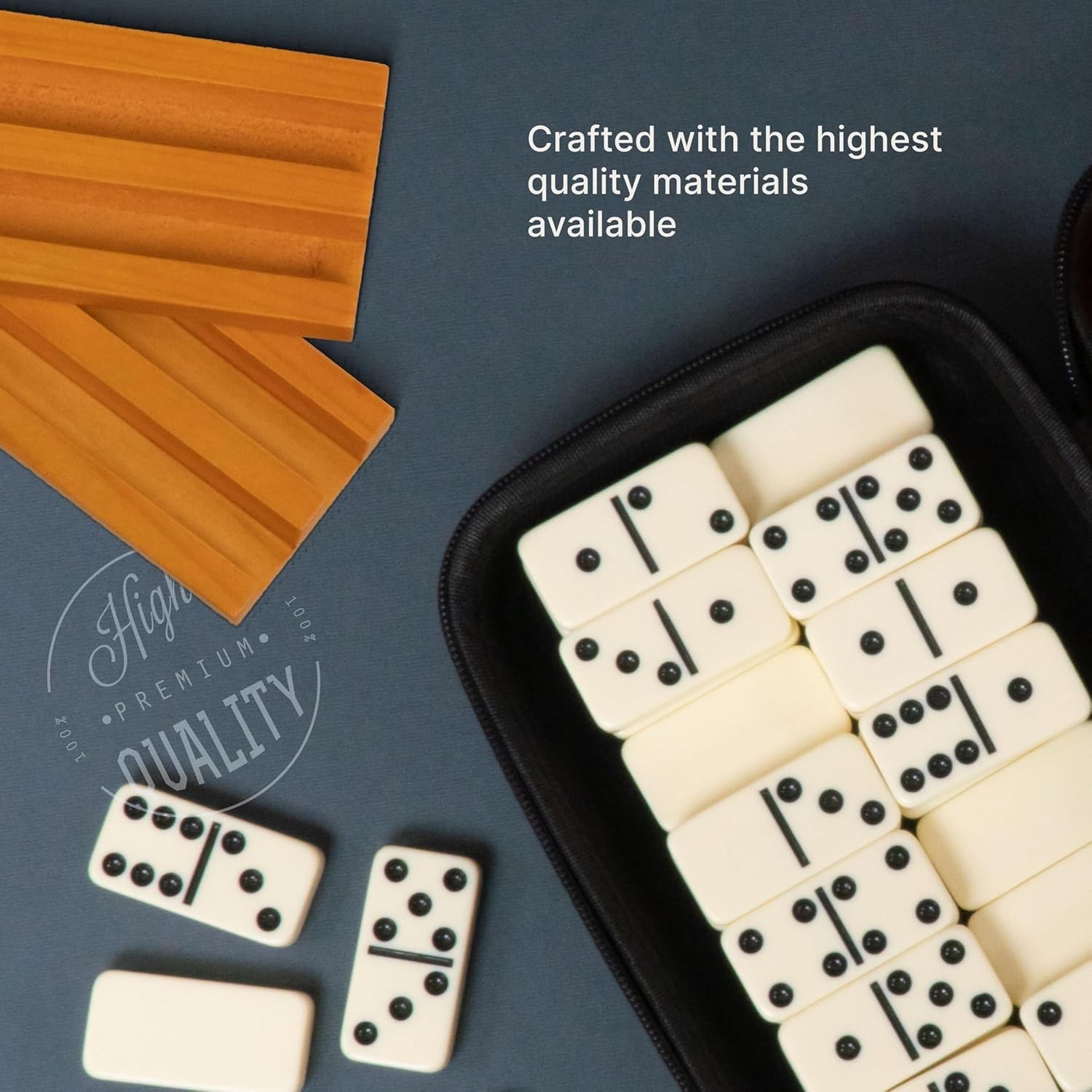Complete Double Six Dominoes Set with 4 Racks and Travel Case for Adults