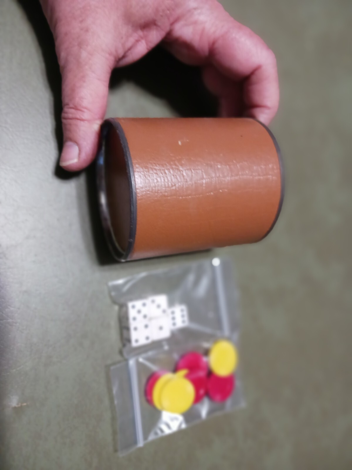 Vintage Yahtzee Replacement Game Pieces Dice Cup, chips, 5 dice 1/2″