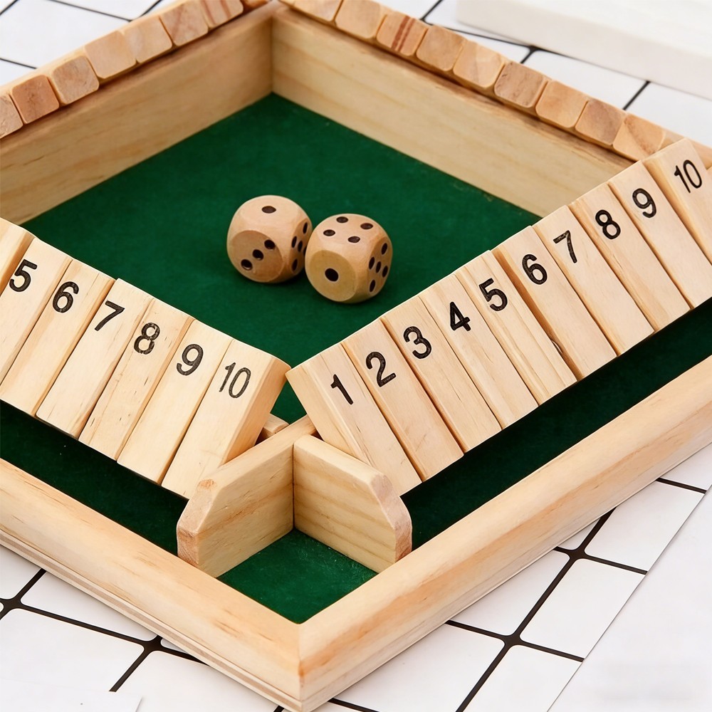Wooden dice Board game shut The box for 4 players Flaps & dices Game fast ship.