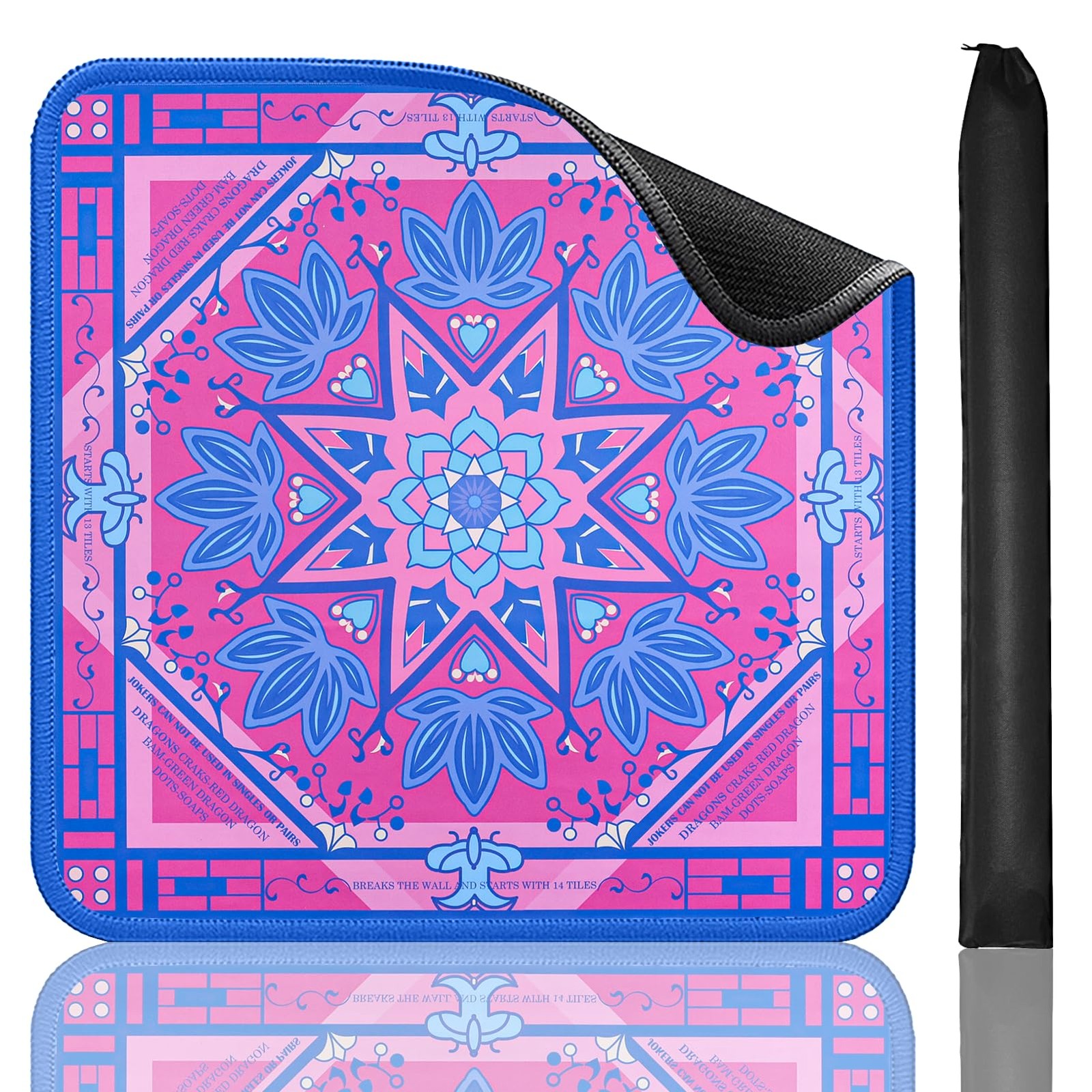 Printed Learning Mahjong Mat (33”x33”) with Black Carrying Bag, Anti-Slip, No…