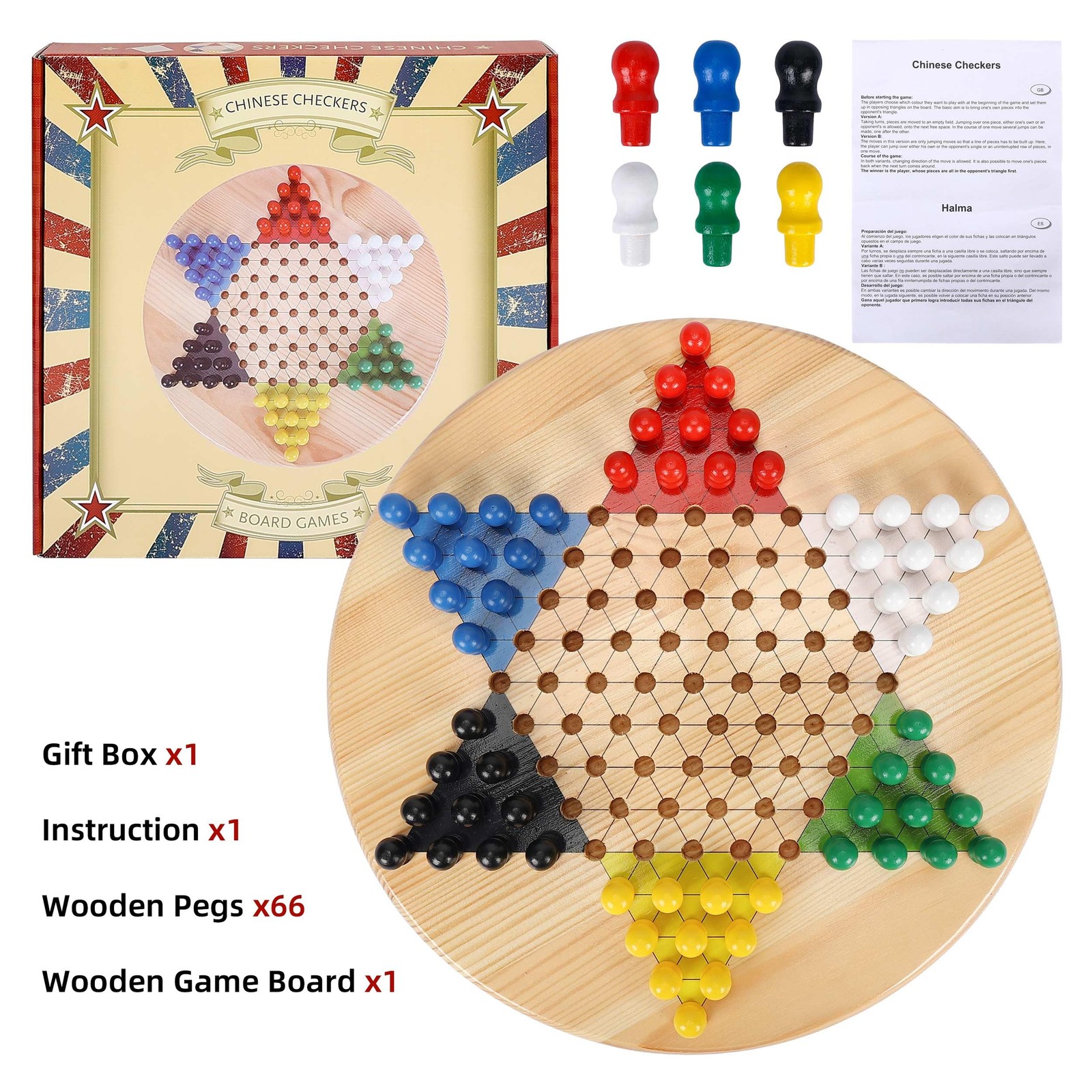 Chinese Checkers Board Game, 11.5 Inches Game Board Set – Premium Solid Wood …