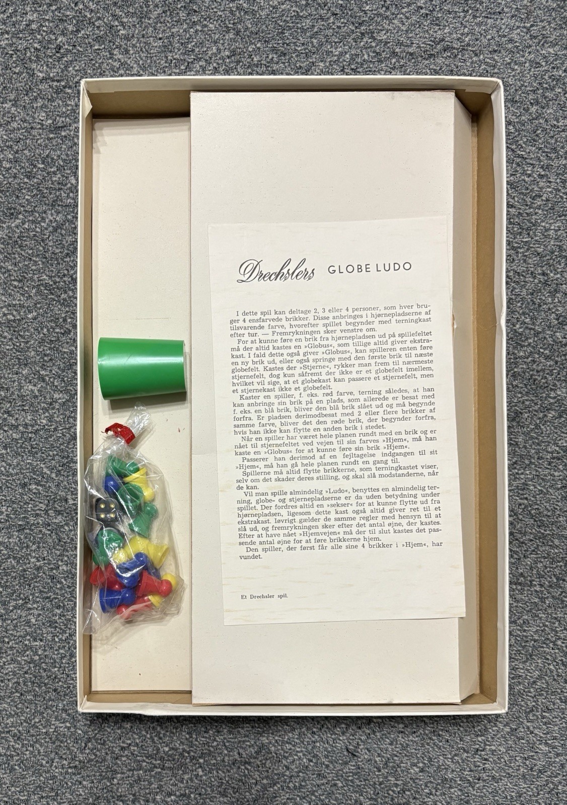 Vtg 20 Piece Ludo Foldable Board Game With Danish? Instructions In Original Box