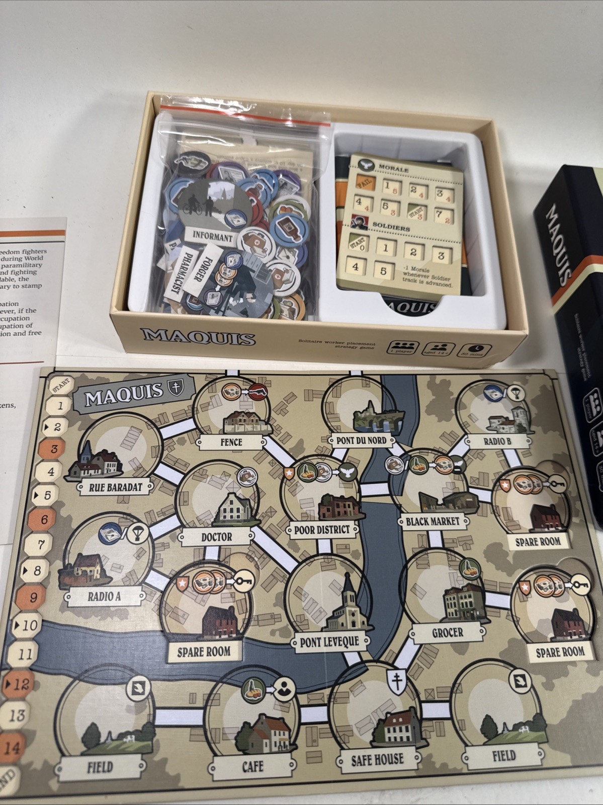 Maquis Solo Board Game by Jake Staines – Side Room Games 2019 – Gently Used