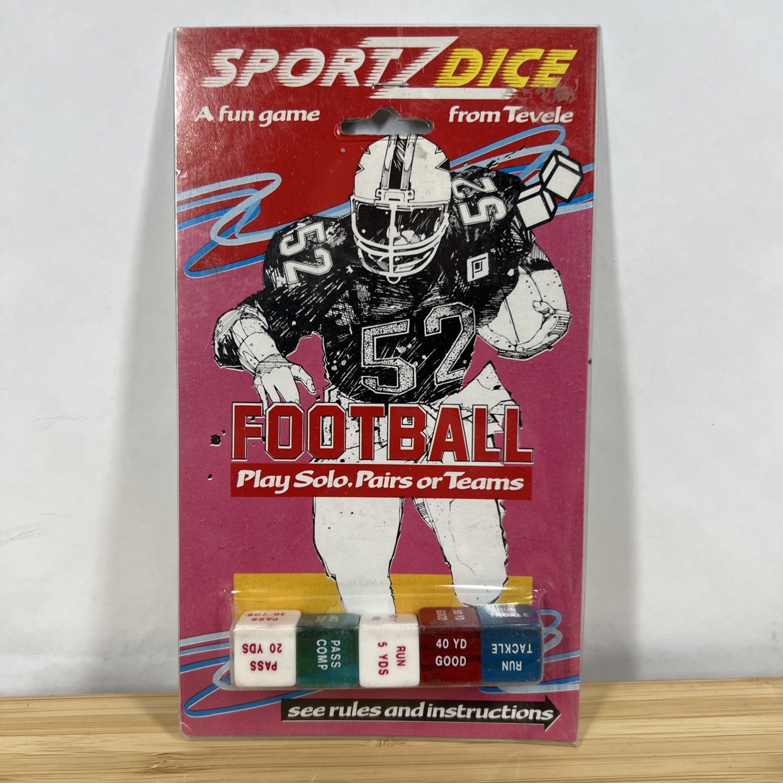 Vintage Sportzdice Football 5 Dice Set Game by Tevele 1986 New Unopened