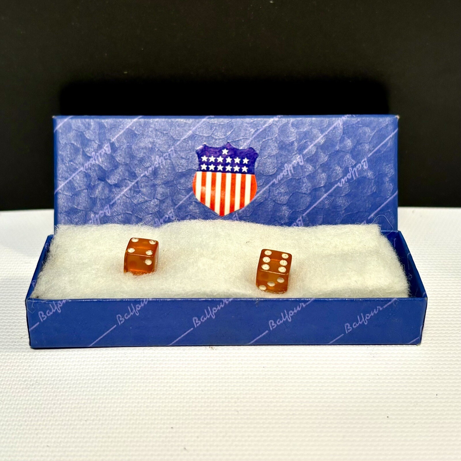 Resin Dice Patriotic Box USA Shield Red White and Blue Tiny Games Set of Two