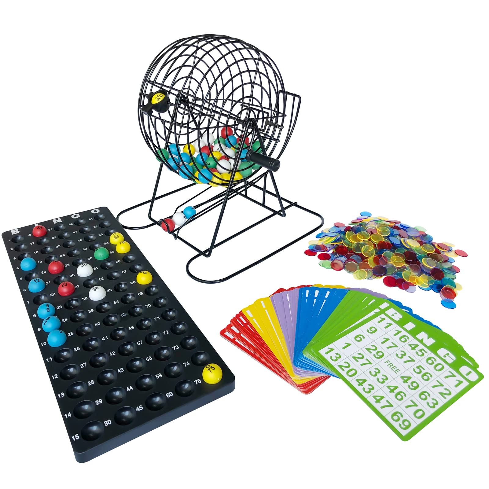 Yuanhe Jumbo Bingo Game Set – 11 Inch Tall Metal Cage with Calling Board, 7/8 Bi