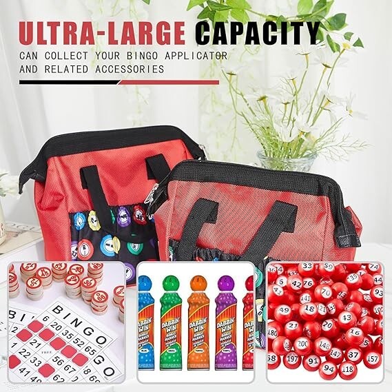 2 Pcs Bingo Dauber Bag Tote Bag Handle Zipper Bingo Bag with 6 External Pockets