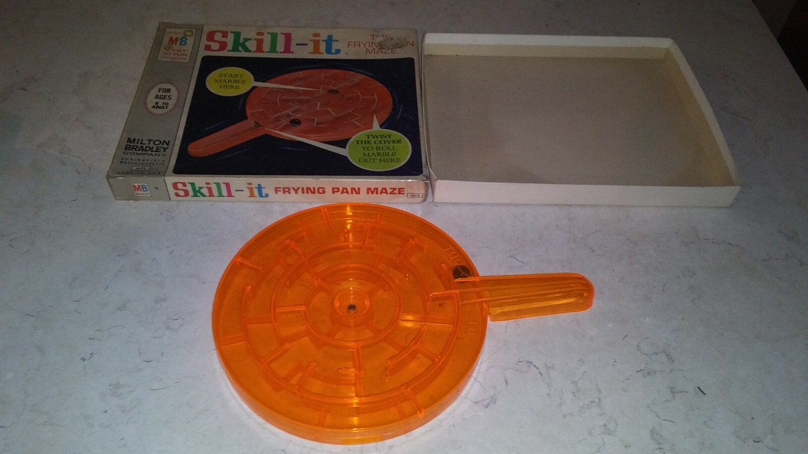Vintage 1966 Milton Bradley SKILL-IT Frying Pan Maze Game, Original Box & Marble