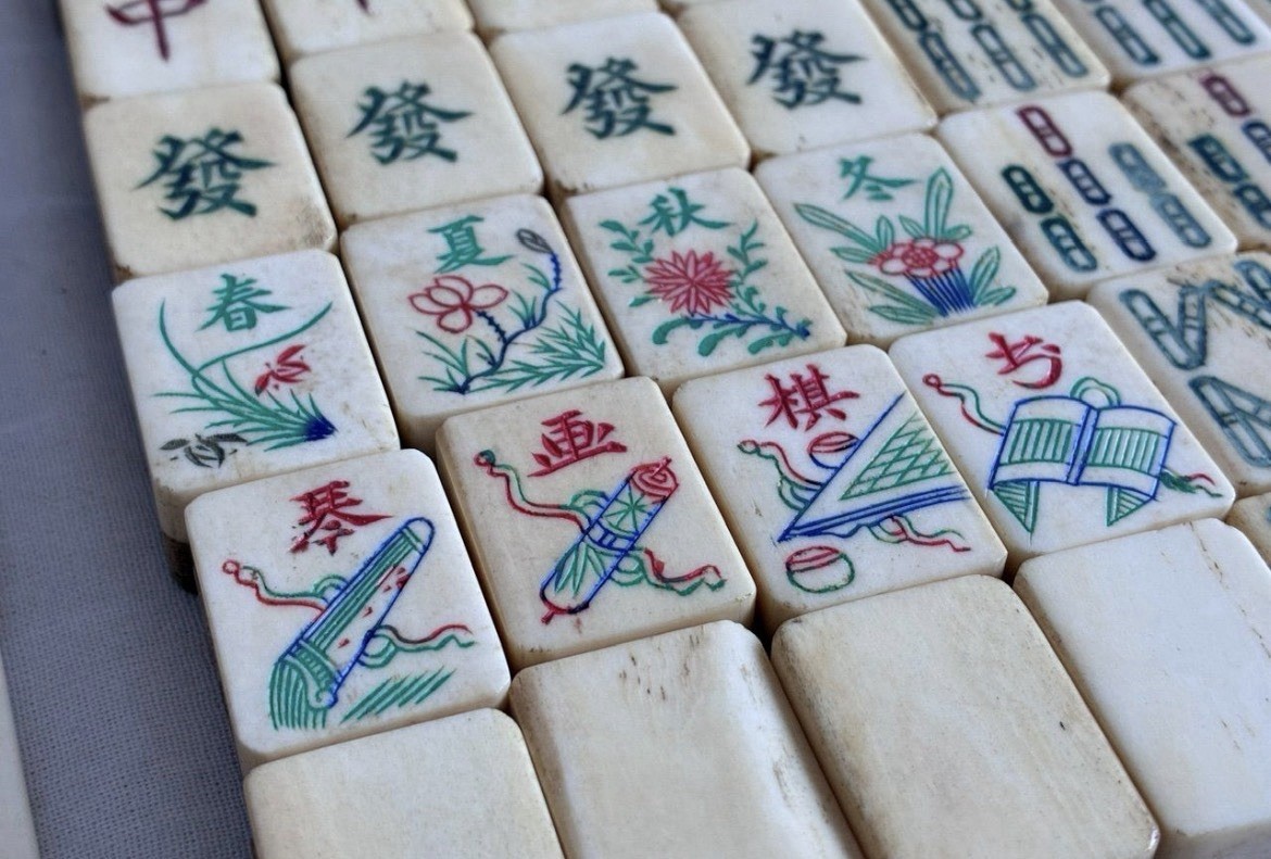Mahjong Tile retro in wooden case antique rare limited Japan
