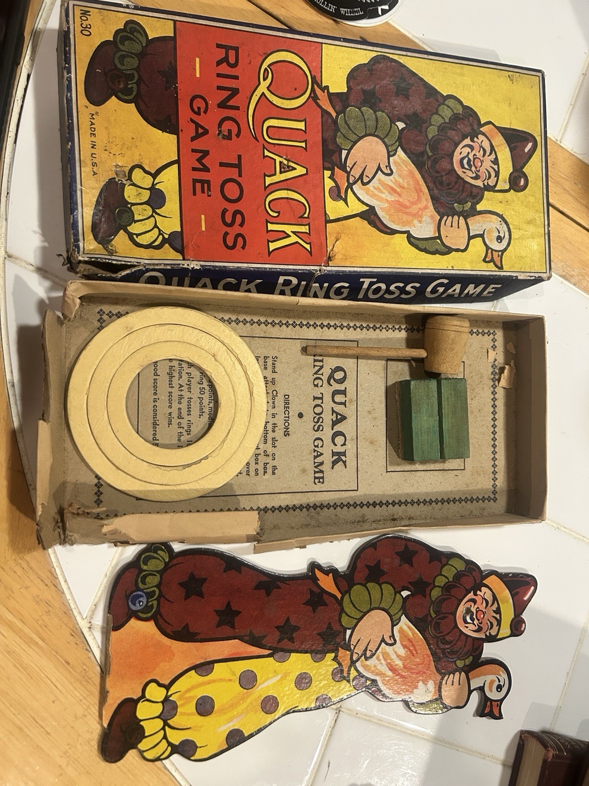 Vintage Clown Quack Ring Toss Toy Game Pipe Complete Rosebud Art Co Pre WW2-Box