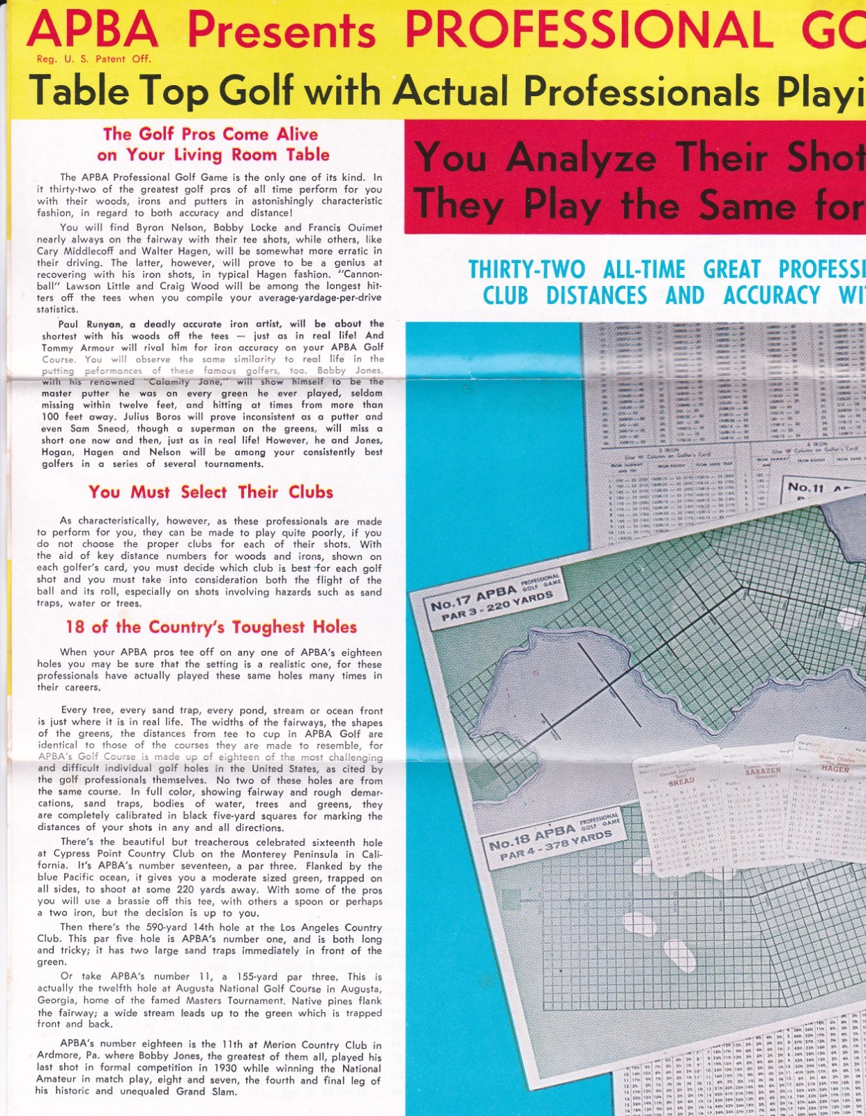 APBA Professional Golf Game brochure Near Mint condition