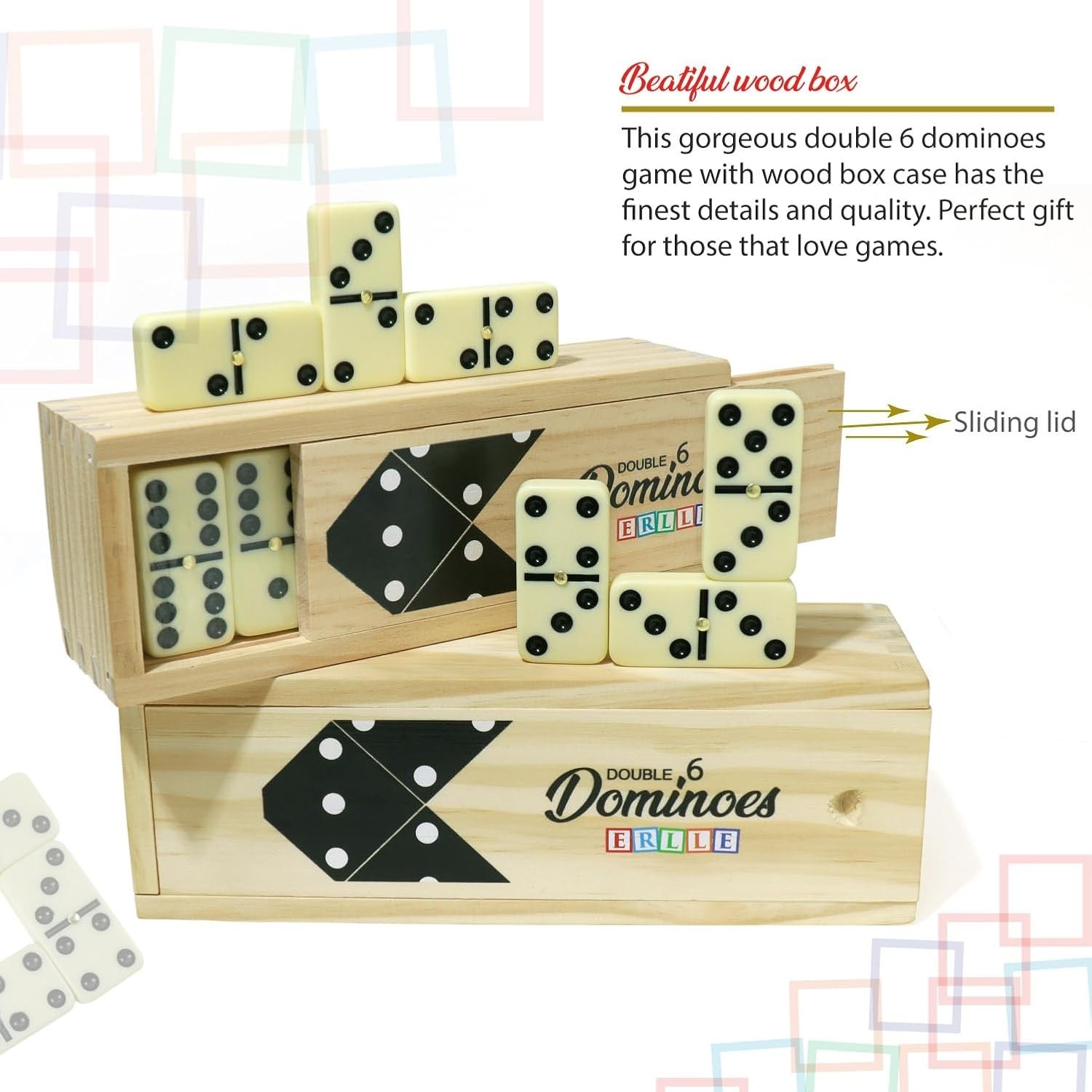 Dominoes Set, Classic 28-Piece Double Six Domino Set with Wooden Case, Famil…