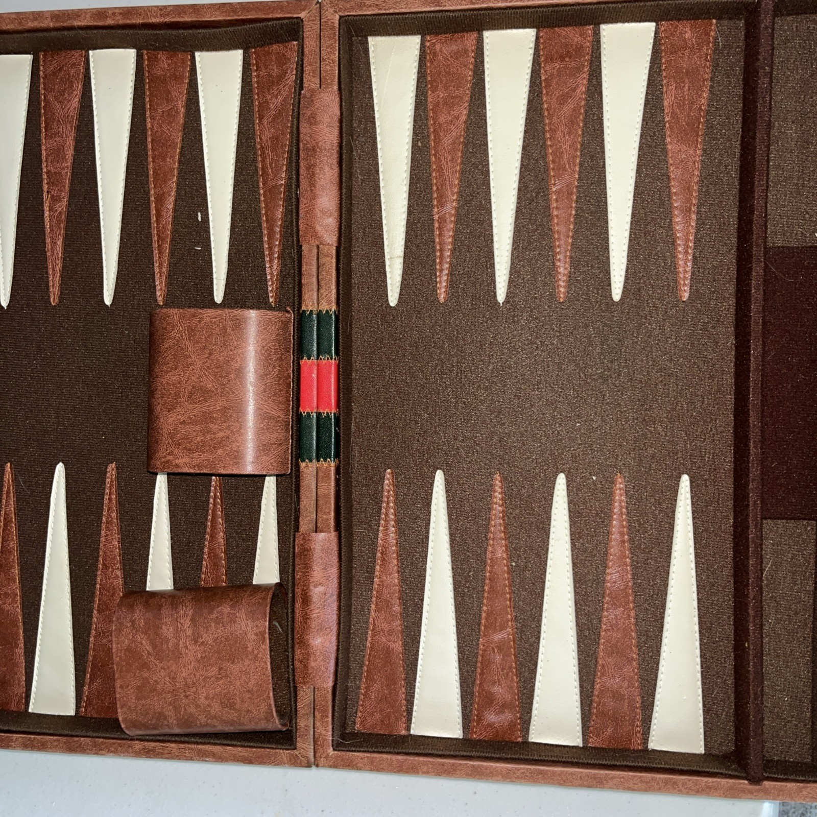 Vintage Backgammon Set Travel Case Leatherette Complete w Dice Cups 1950s 60s