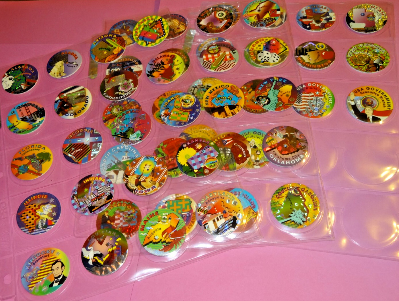 Pogs * 50 U.S. States * With State Capitols * Colorful * Very Nice Set w/Sheets