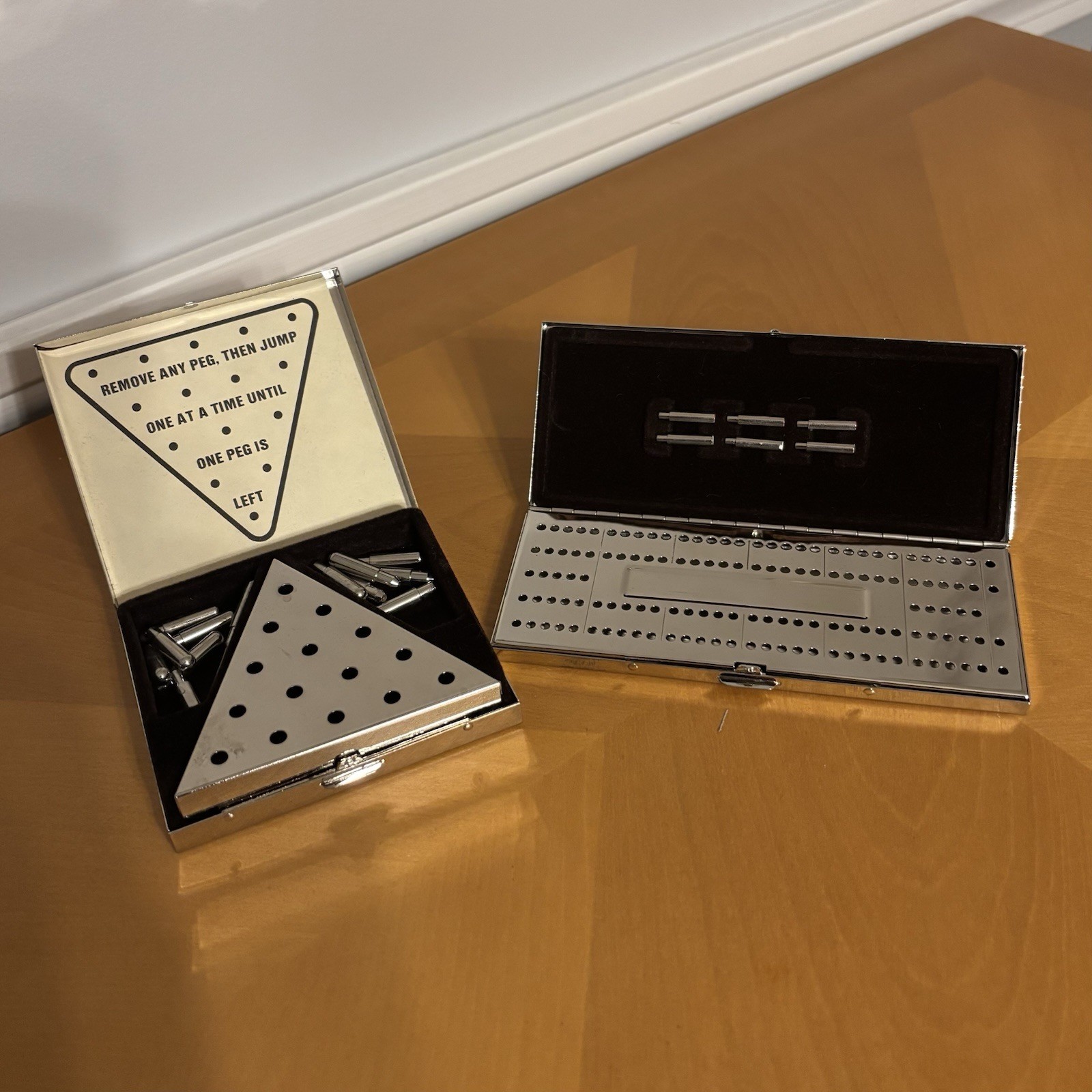 Towle Silver Mini Travel Games Cribbage & 15 Peg Triangle Solitaire NEW & RARE