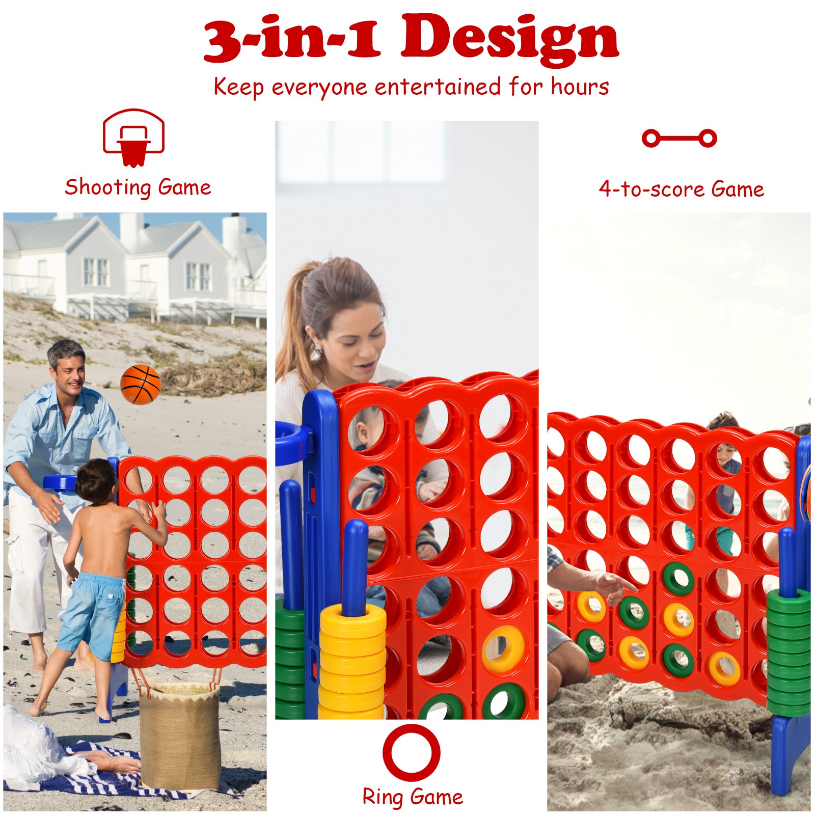 Costway 2.5Ft 4-to-Score Giant Game Set Basketball Hoop Ring Game Outdoor Indoor