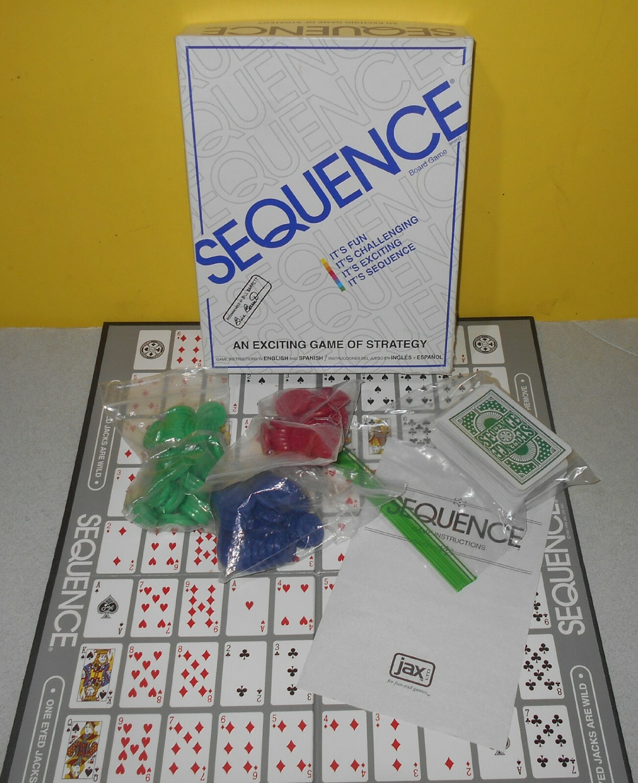 JAX Ltd. 1995 Sequence Card Game of Strategy 2 to 12 Players Ages 7+ Family Fun