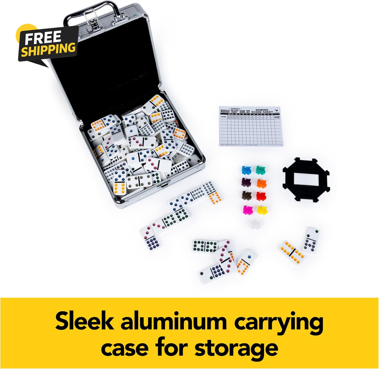 Spin Master Games, Mexican Train Dominoes Set in Aluminum Carry Case