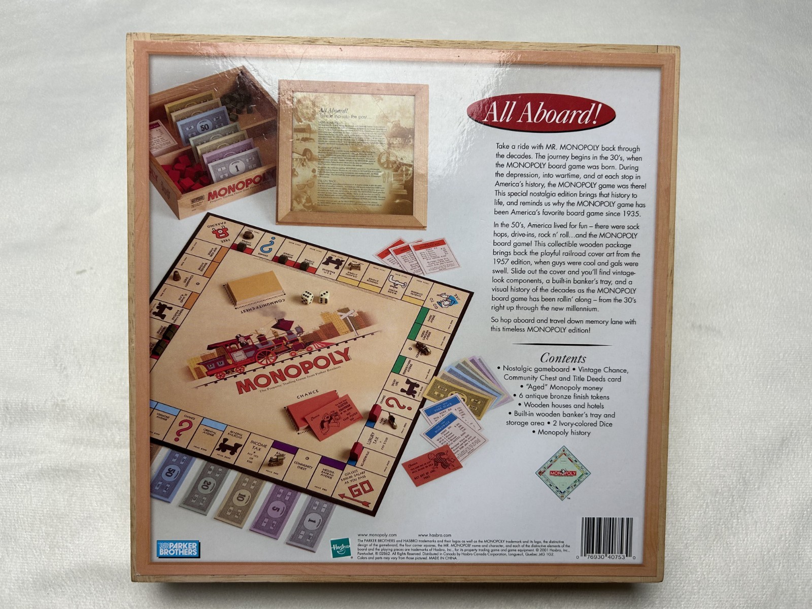 Hasbro Monopoly Nostalgia Edition 2001 Parker Brothers Wooden Board Game