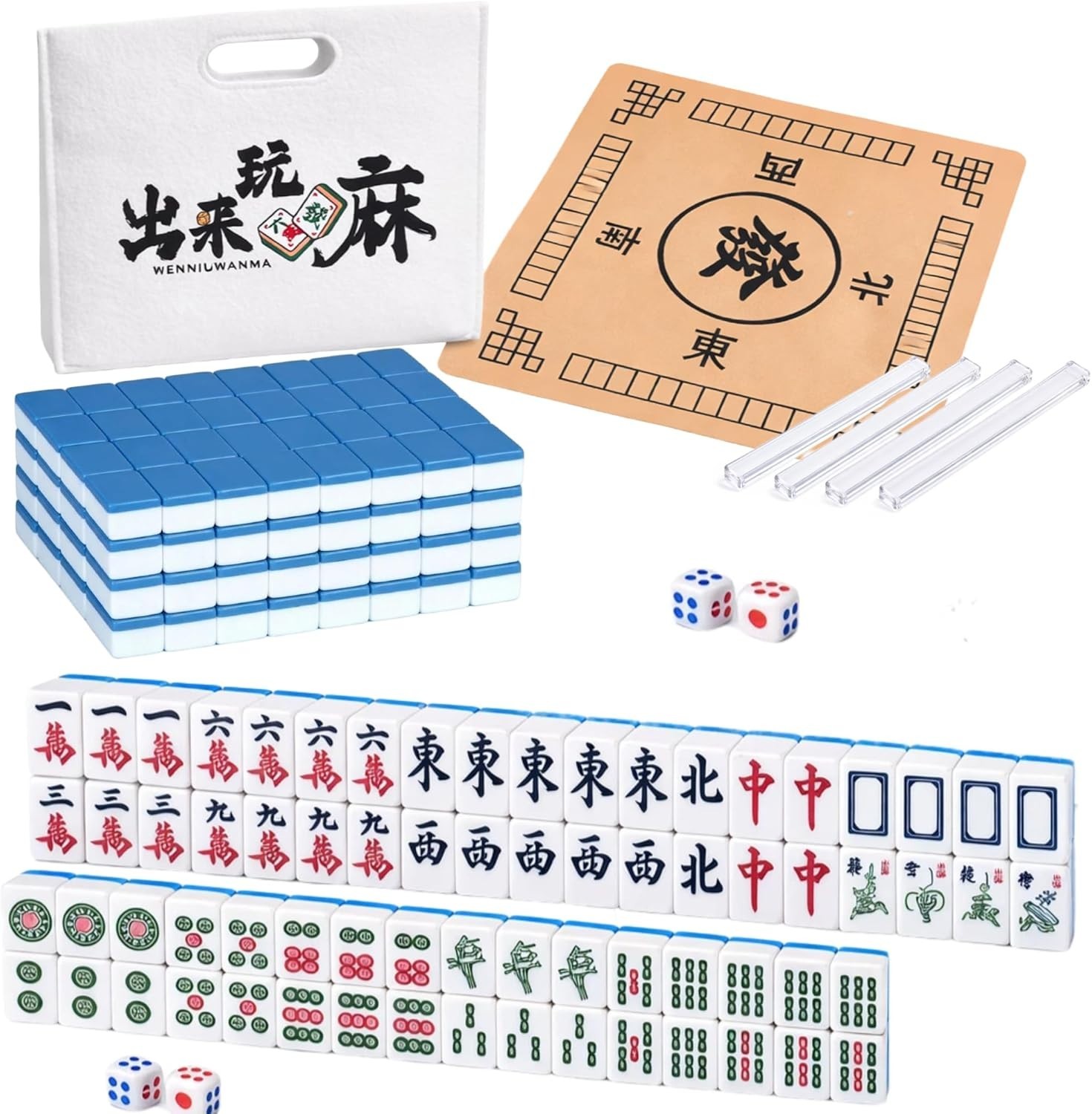 Chinese Mahjong Tile Set Traditional 144 Tiles – 30mm Melamine Mahjong Tiles …