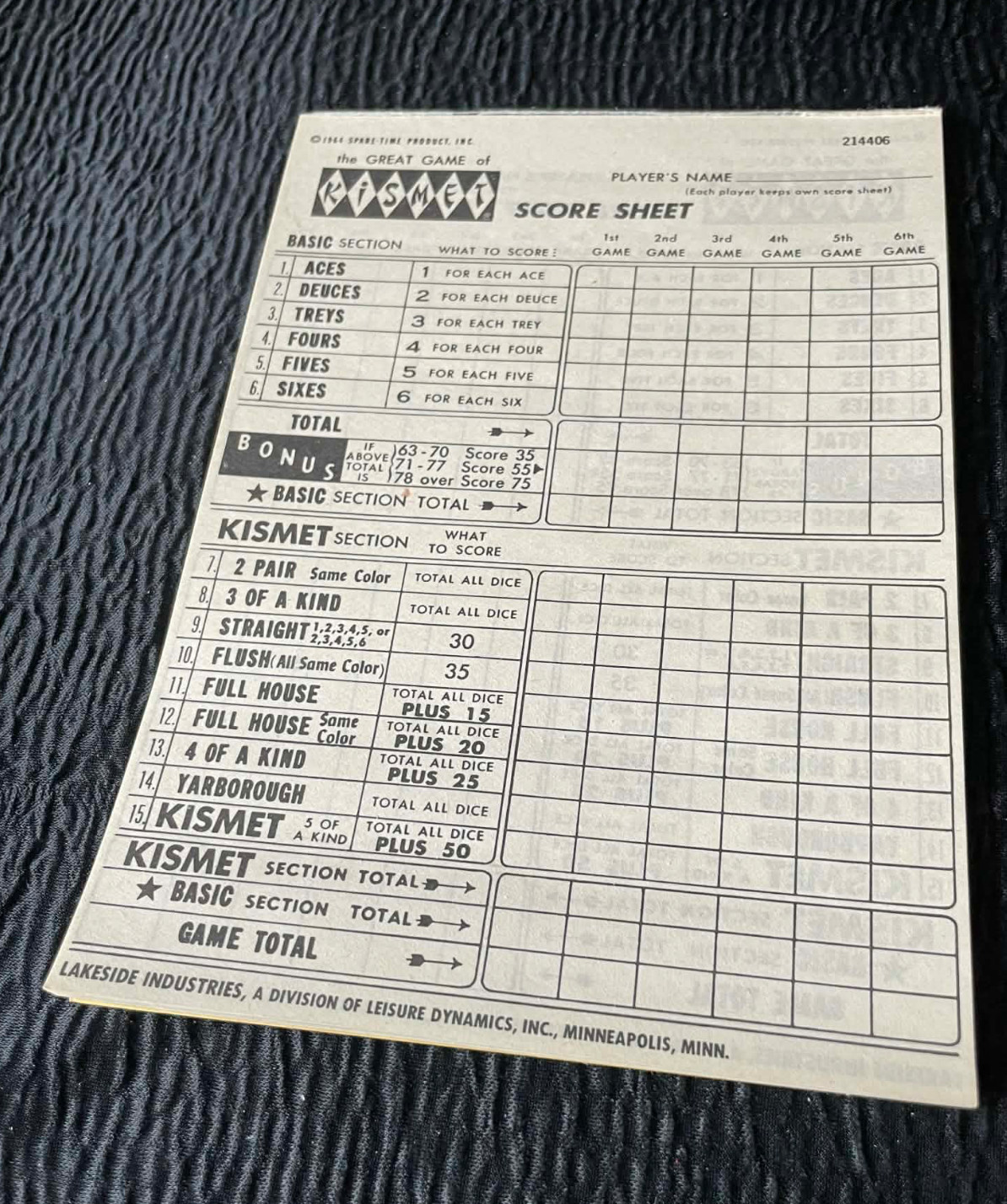 Kismet Replacement Score Pad 17 Pages Left 1964 Vintage Game Parts Pads
