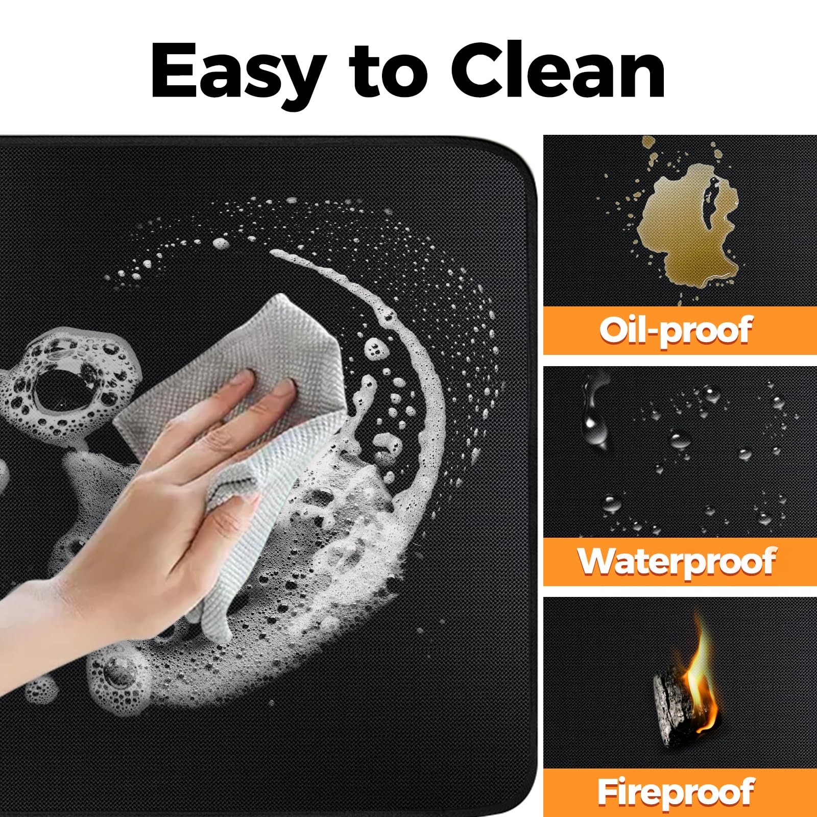 Fireplace Mat, 2′ x 3’6” x 0.04” x 3’6″ (Rectangular), Black