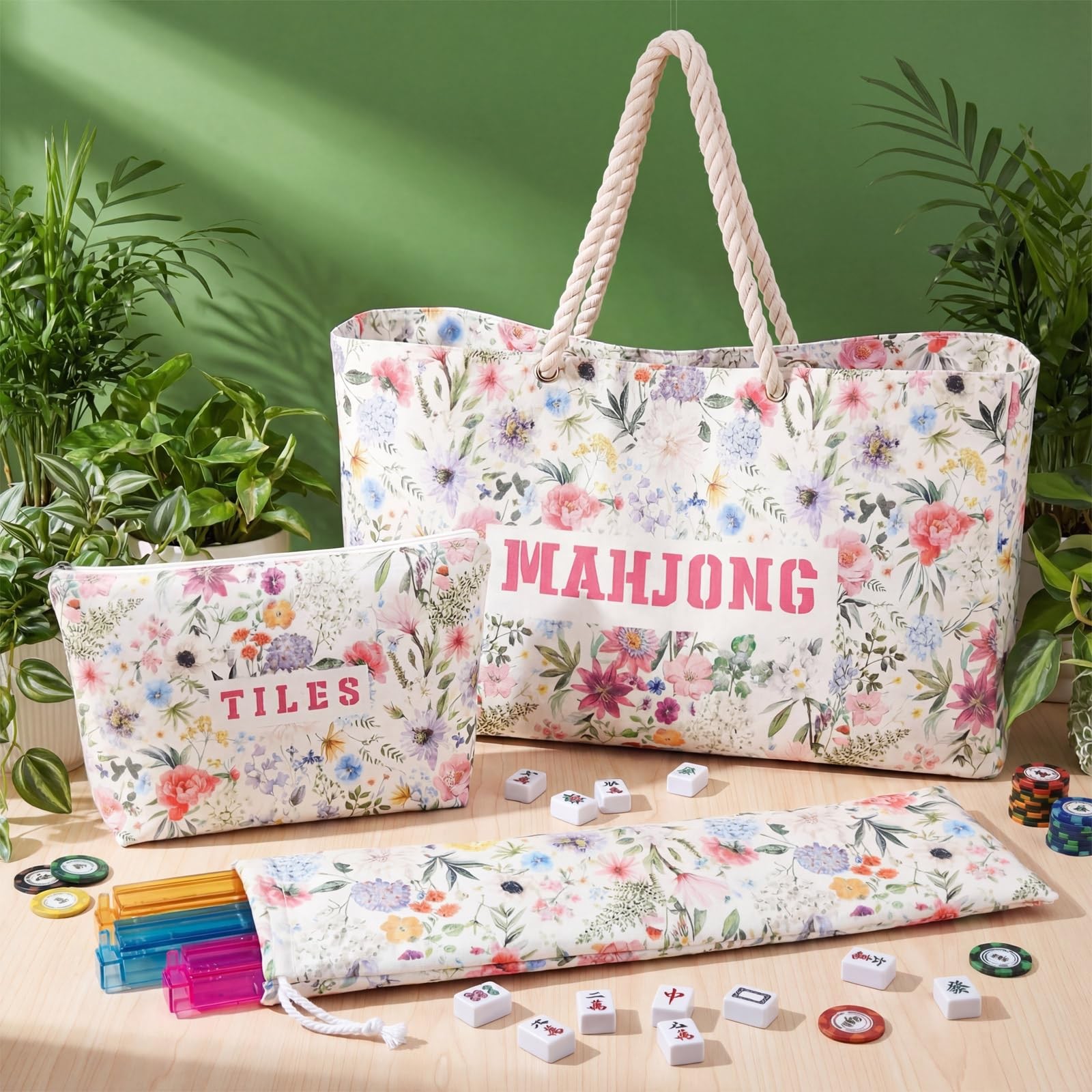 3 Pcs Empty Mahjong Bags Set for Tiles and Racks 24 x 13 x 4.7 Inches Floral …