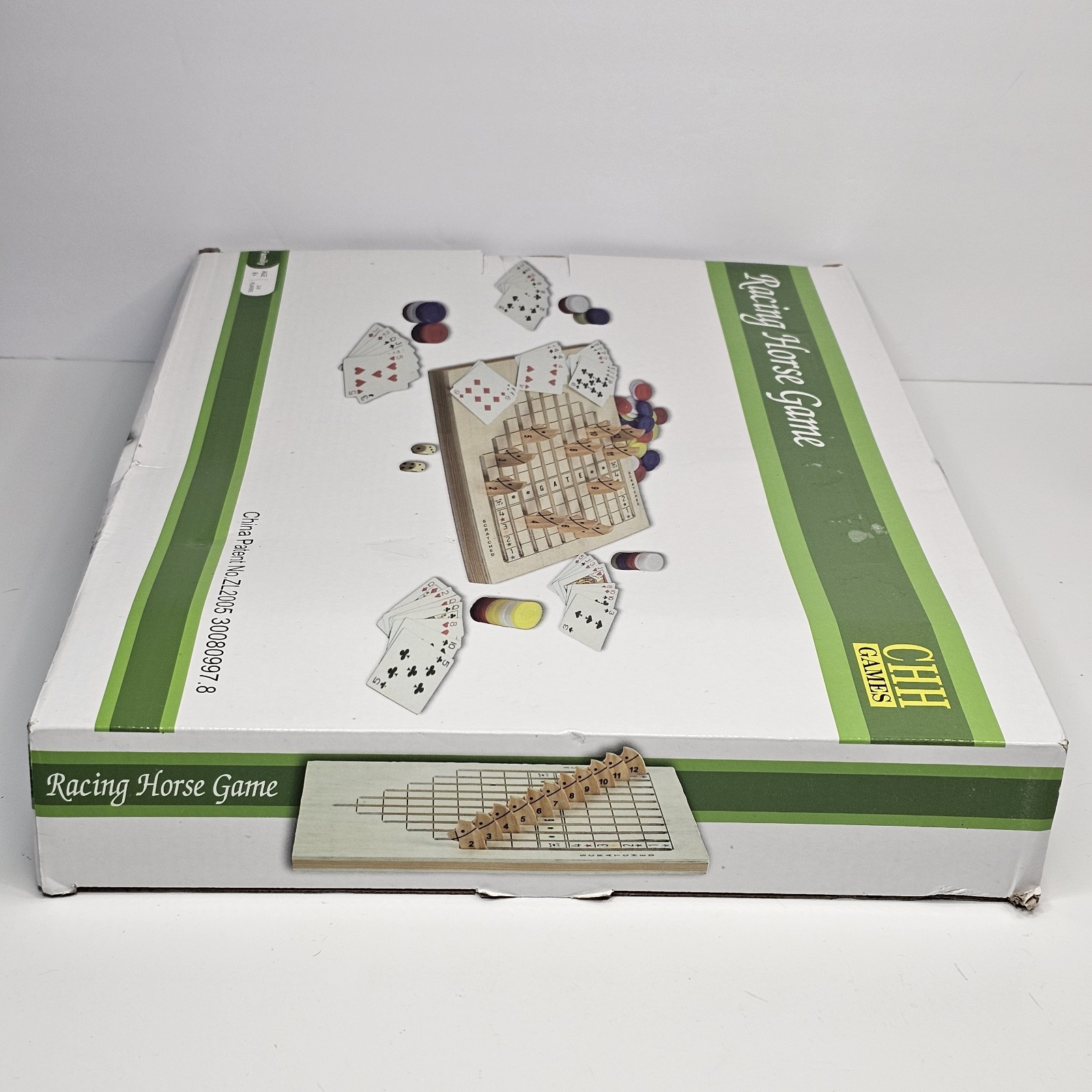 Large Wooden Racing Horse Race Game with Playing Cards Chips & Dice