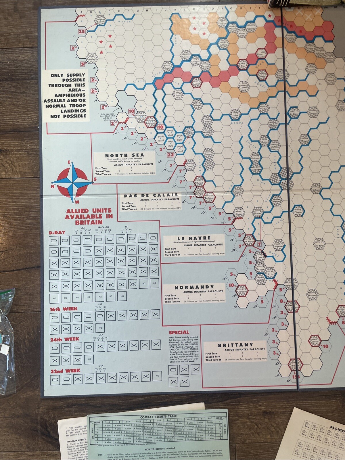 1961 D-Day World War II Invasion Board Game #508 Avalon Hill WWII Tactics II