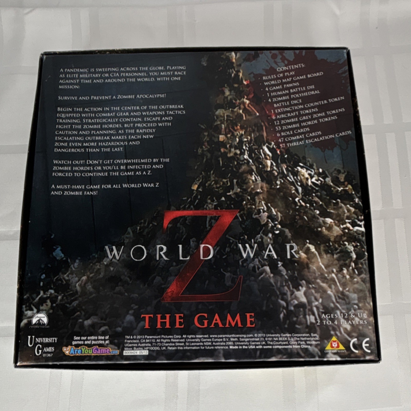 University Games World War Z Board Game Dice Tokens Cards Ages 12+ 2-4 Players