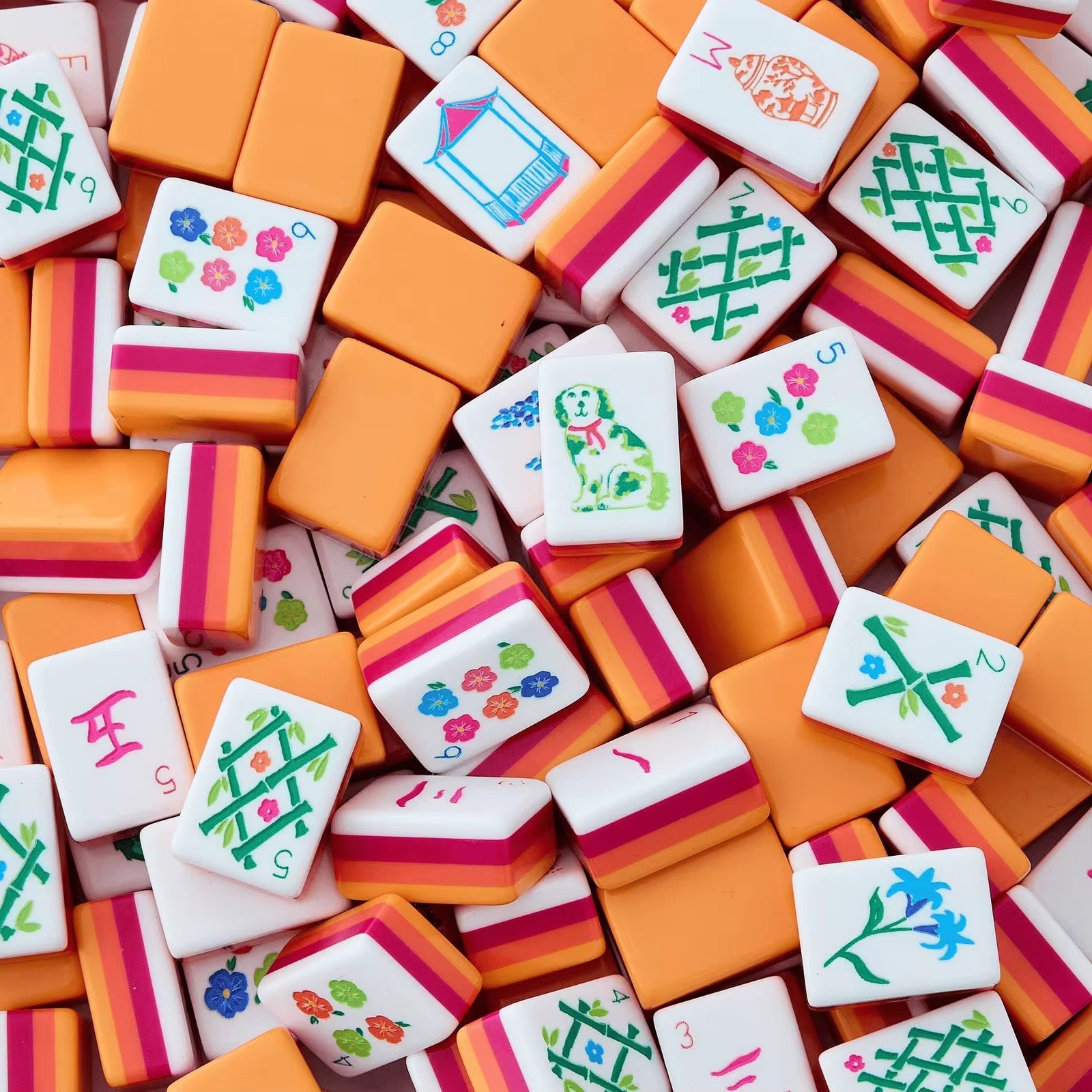 Engraved American Mahjong Tiles set , bright orange sunset themed. Fast 🛳️