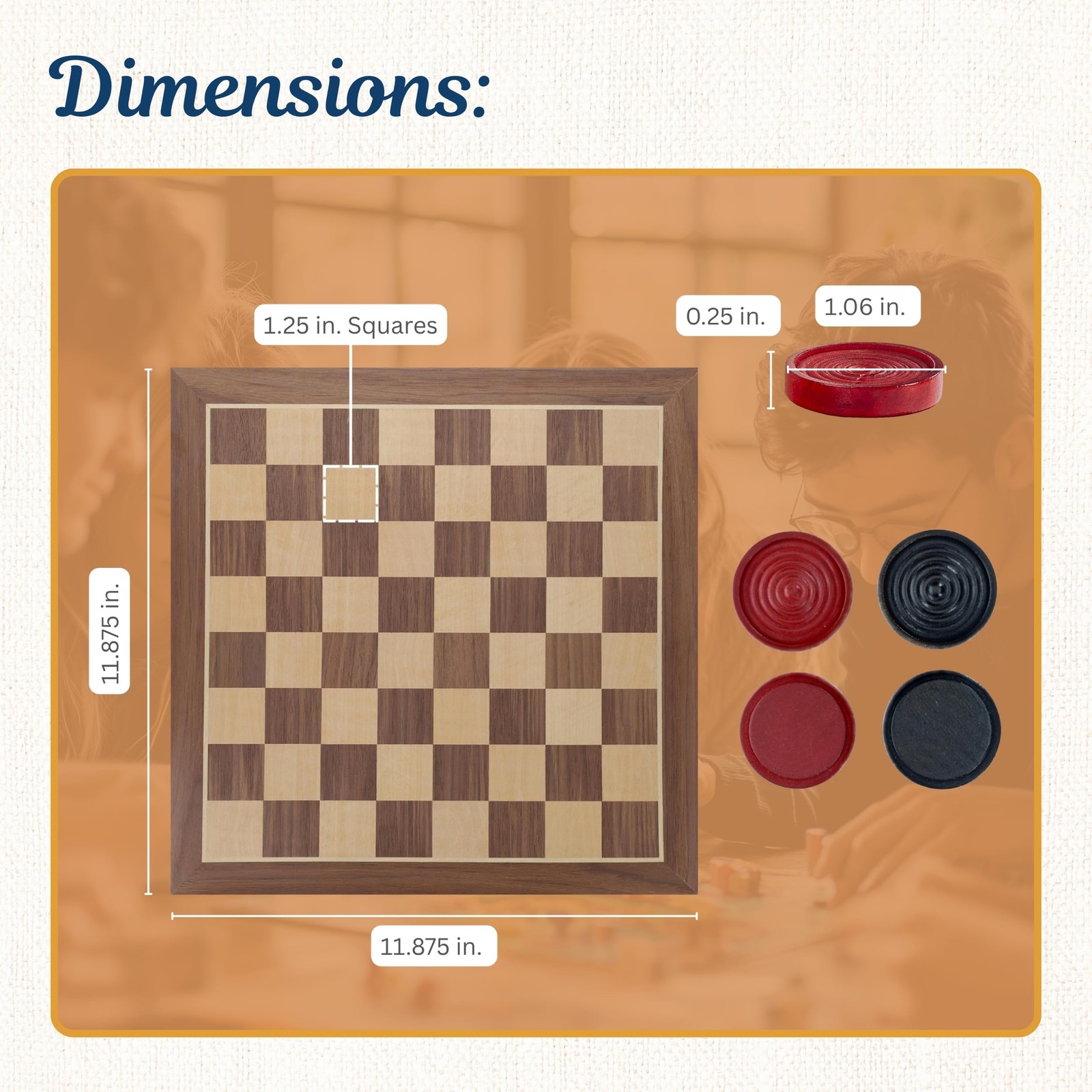 WE Games Old School Wooden Checkers Set Red and Black Pieces – 12 Inch Classic B